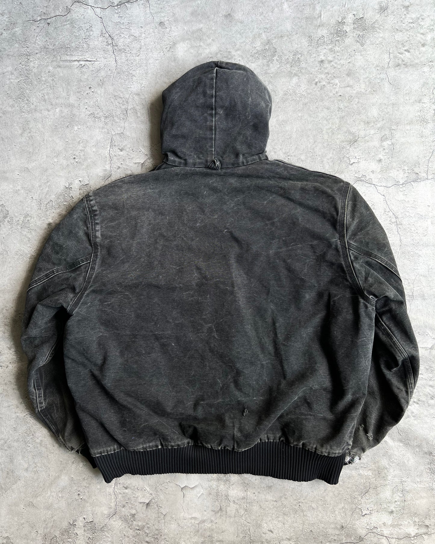1990S BLACK STONE WASHED CARHARTT HOODED WORK JACKET (L/XL)