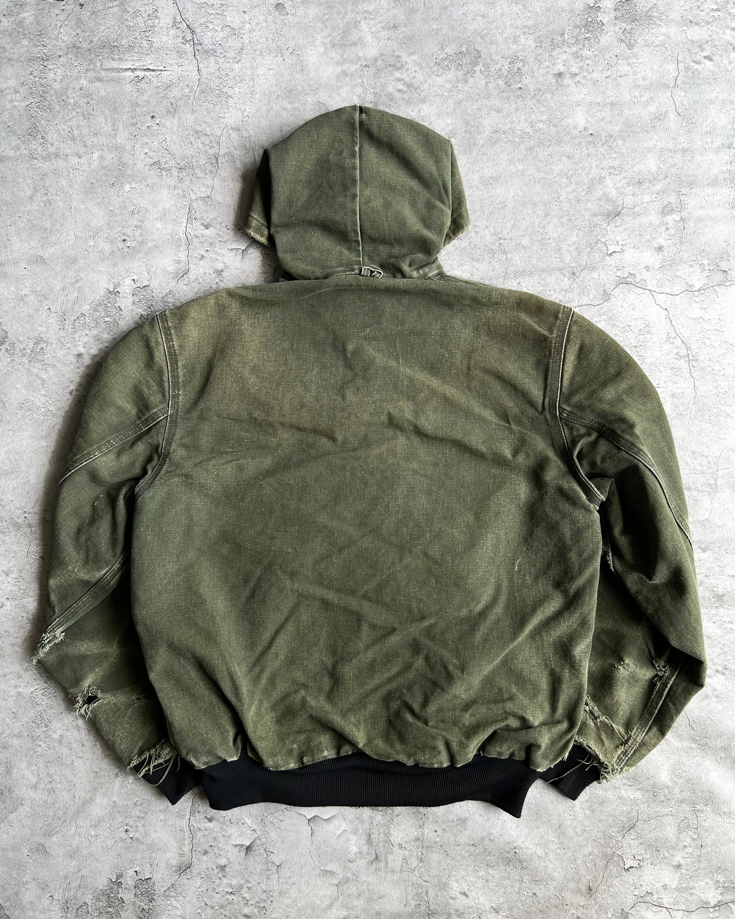 1990S DISTRESSED FADED GREEN CARHARTT HOODED WORK JACKET (S-L)