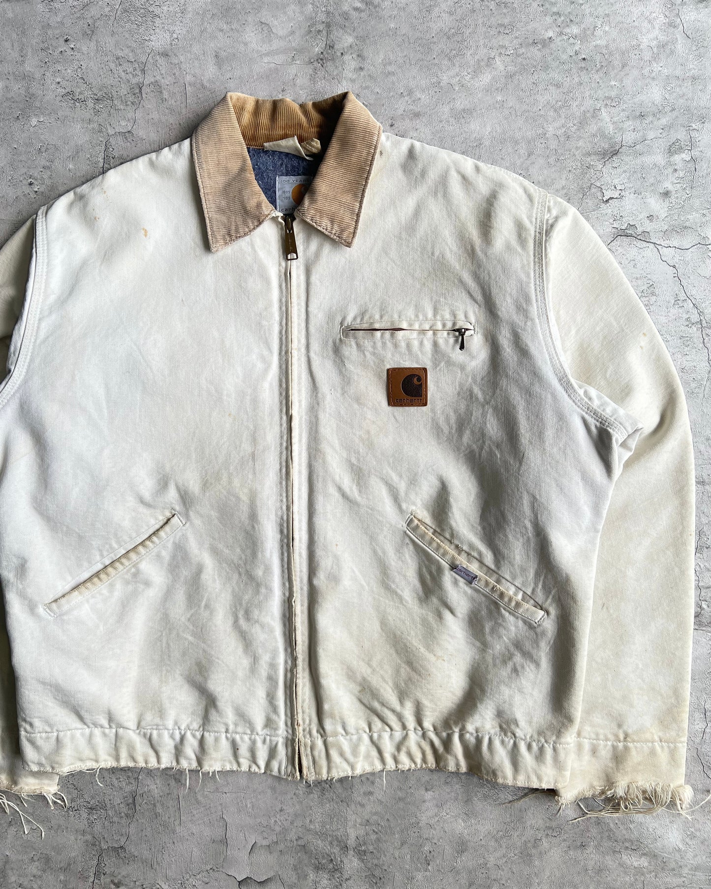 1989 CREAM WHITE CARHARTT DETROIT WORK JACKET (L)