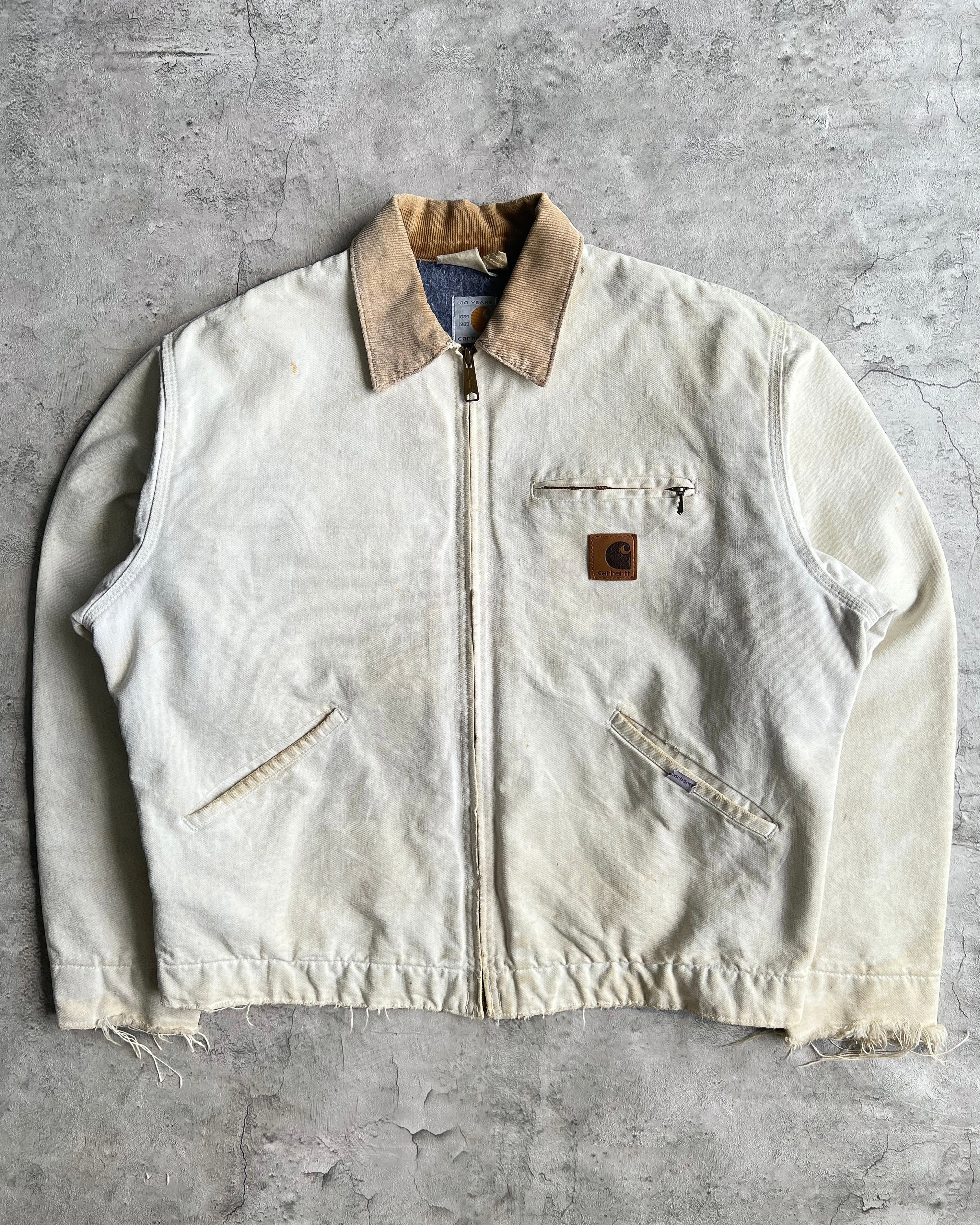 1989 CREAM WHITE CARHARTT DETROIT WORK JACKET L