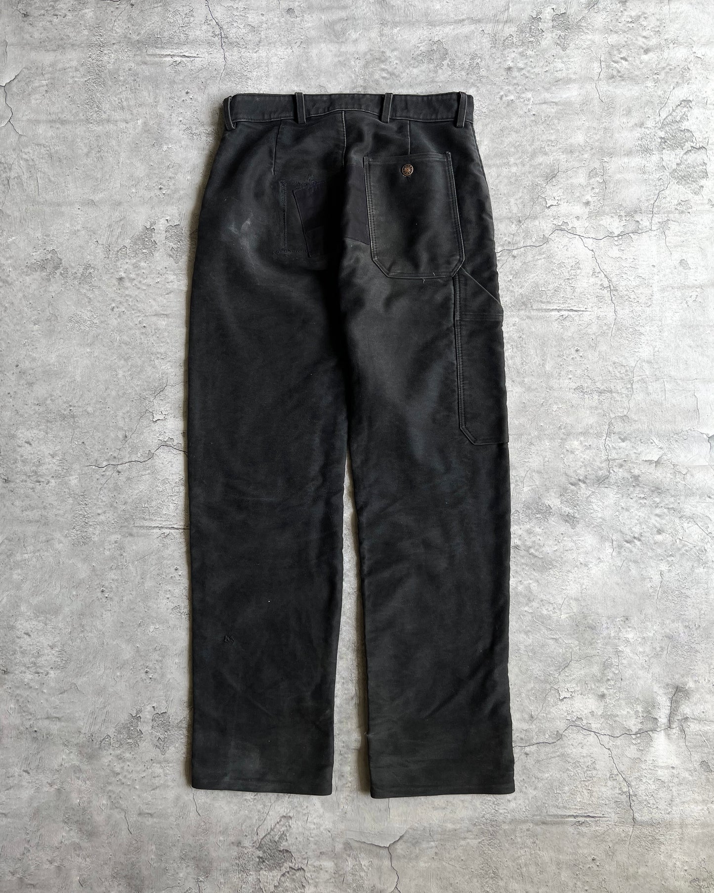 1980S BLACK FRENCH MOLESKIN PATCHED TROUSERS (31X31)