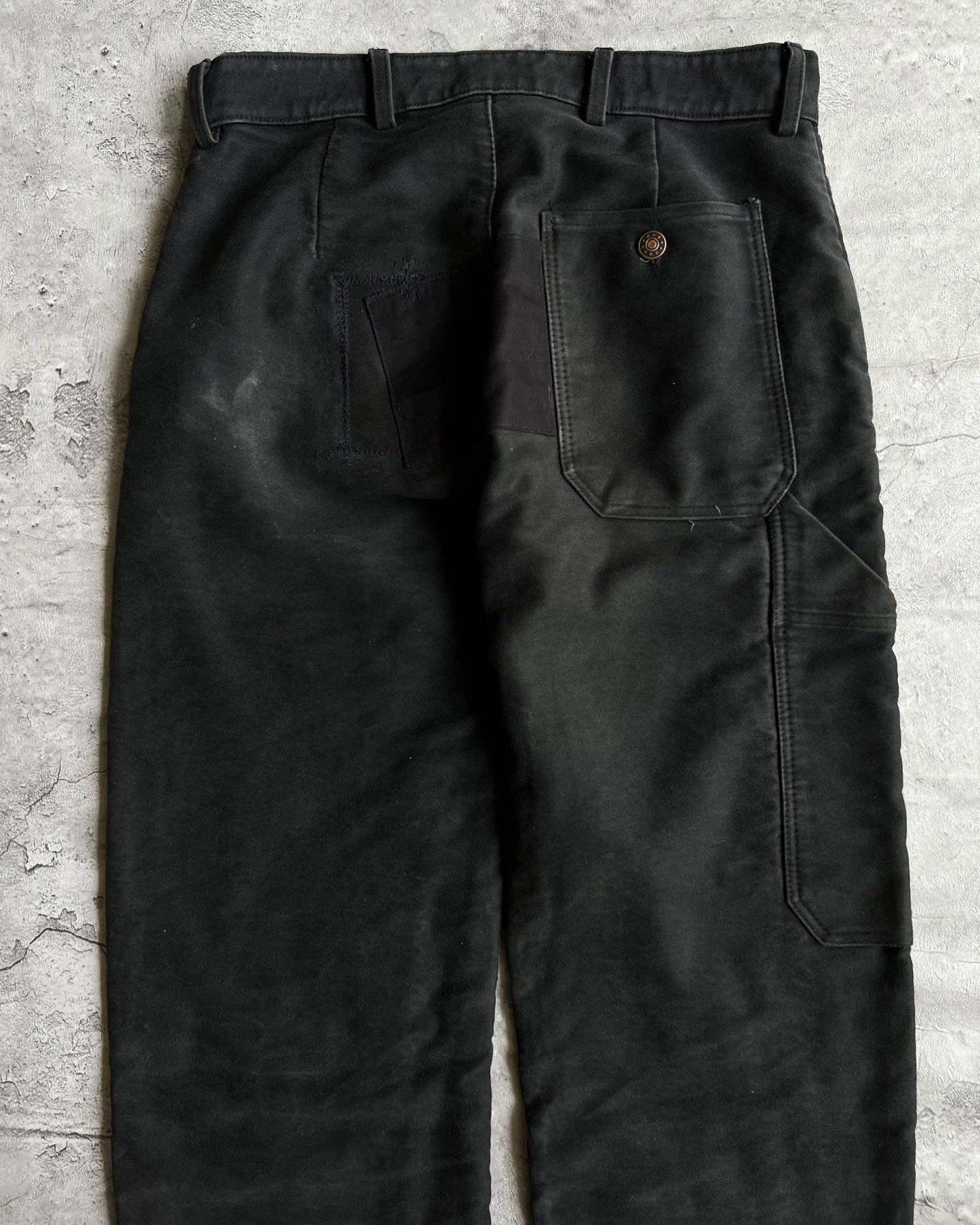 1980S BLACK FRENCH MOLESKIN PATCHED TROUSERS (31X31)