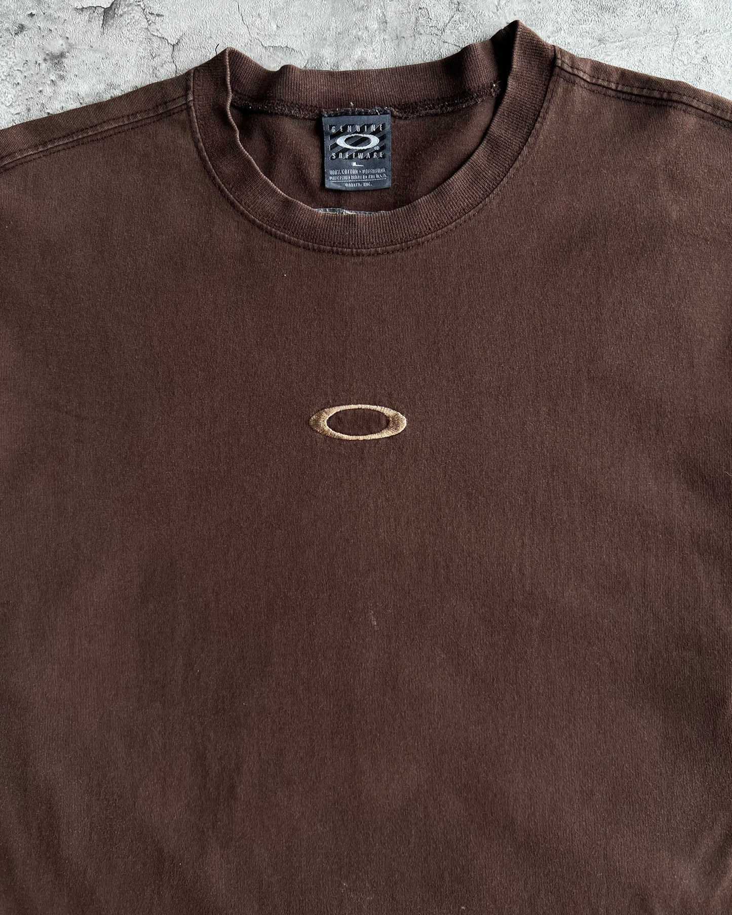 1990S BROWN OAKLEY CENTER LOGO TEE (L)