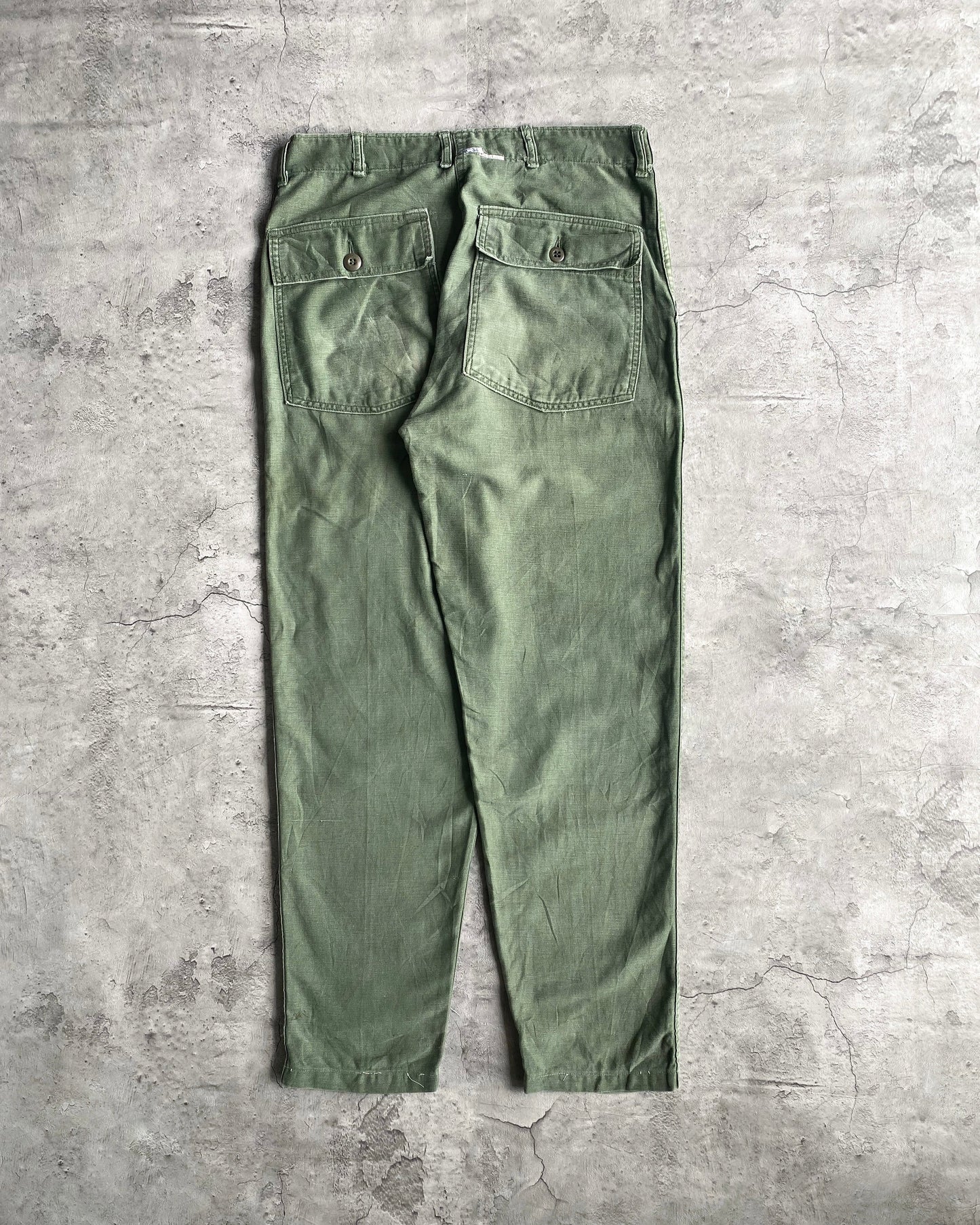 1960S REPAIRED OG-107 SATEEN US ARMY TROUSERS (32X33)