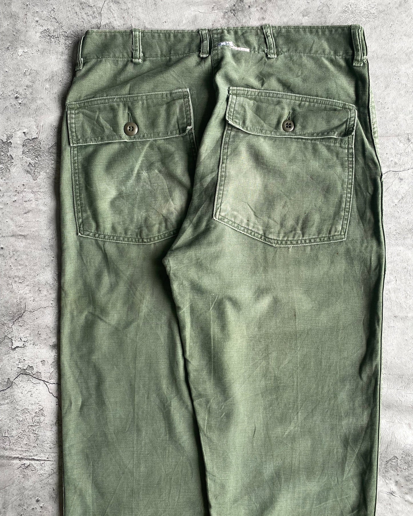 1960S REPAIRED OG-107 SATEEN US ARMY TROUSERS (32X33)