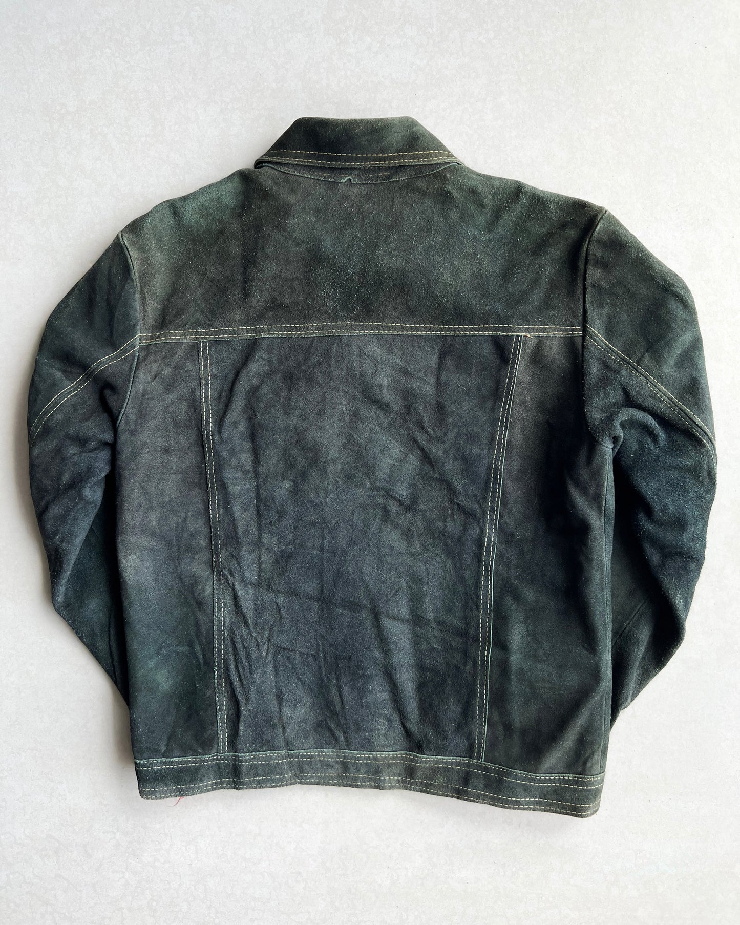 1970S MOSS GREEN SUEDE TRUCKER JACKET (M)