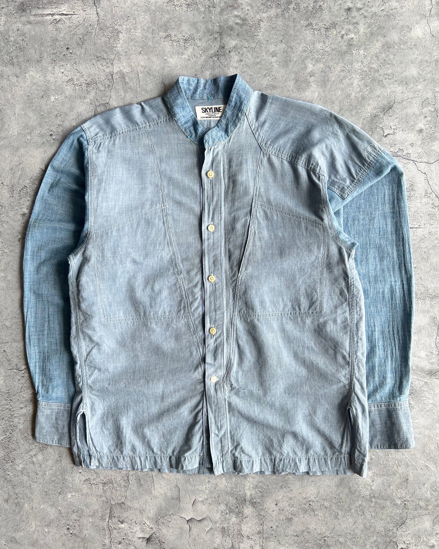1980S ISSEY MIYAKE SKYLINE TWO-TONE STAND COLLAR SHIRT (M)