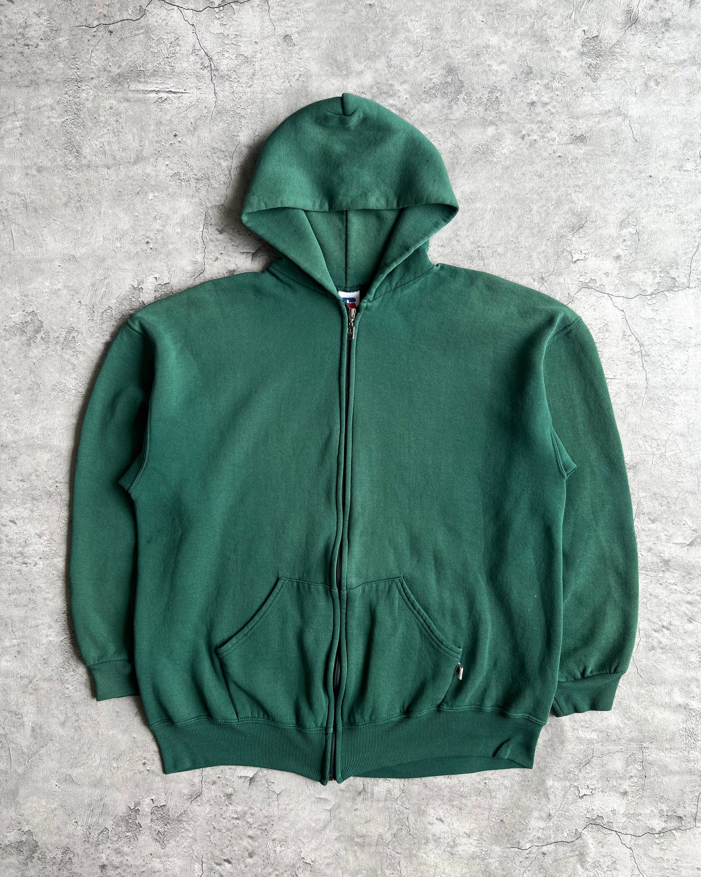 1990S RUSSELL EMERALD GREEN BLANK ZIP-UP HOODIE (L)