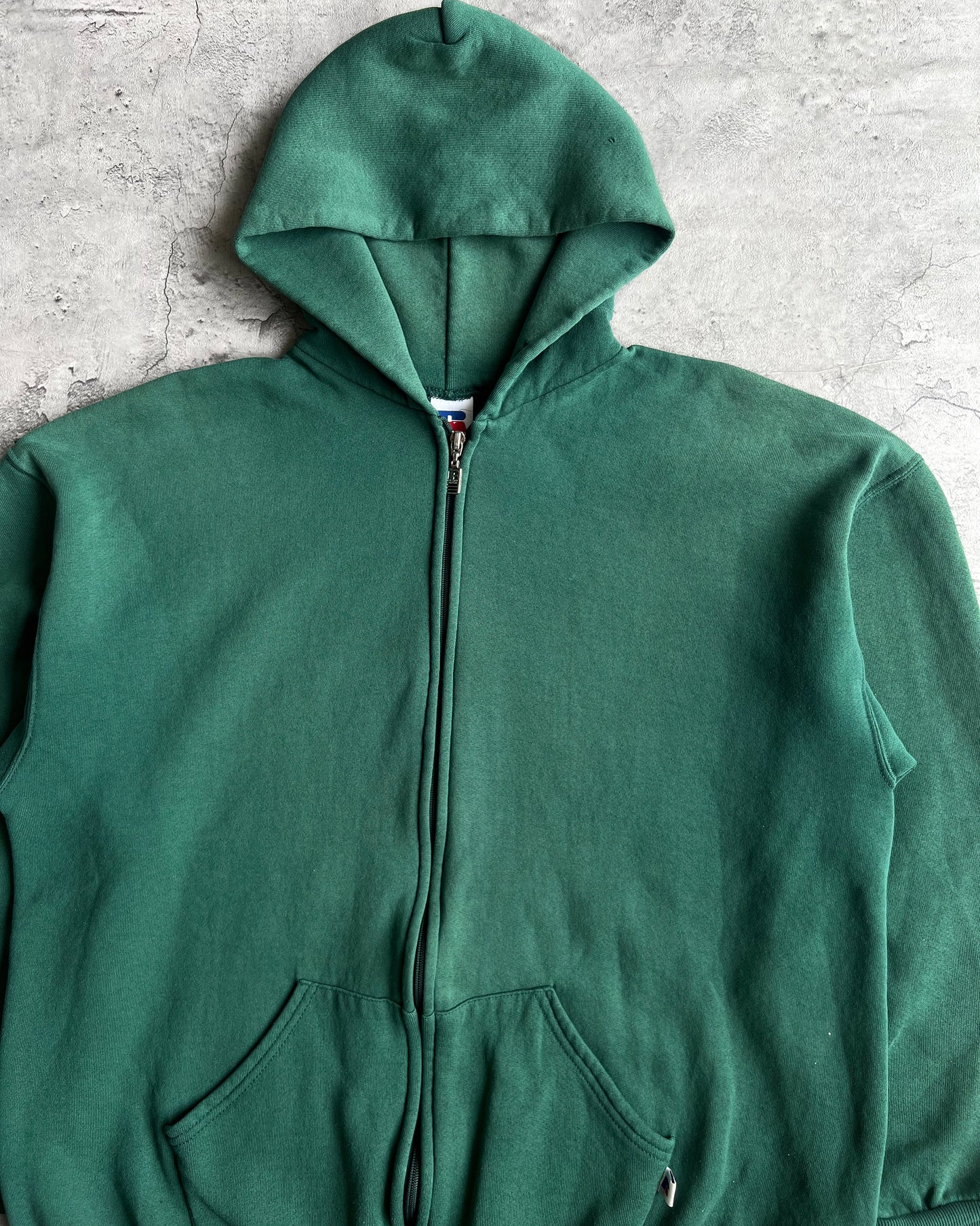 1990S RUSSELL EMERALD GREEN BLANK ZIP-UP HOODIE (L)