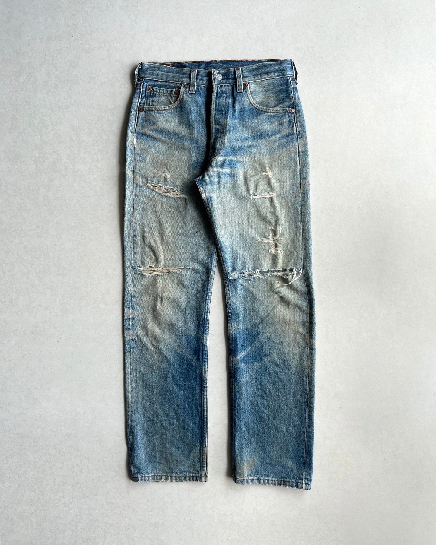 1990S FADED WASHED LEVI'S 501 REPAIRED JEANS (29X30)