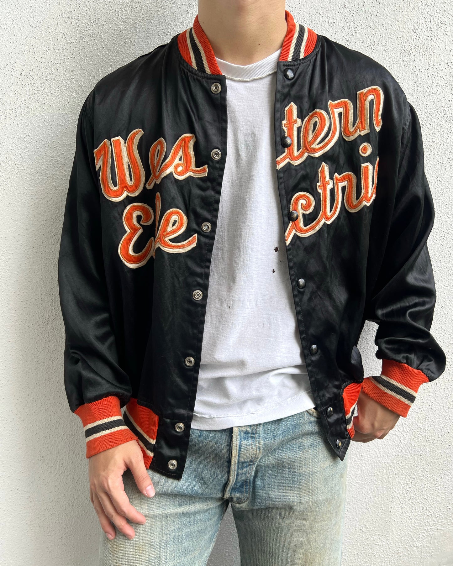 1950S 'WESTERN ELECTRIC' SATIN VARSITY JACKET (L)