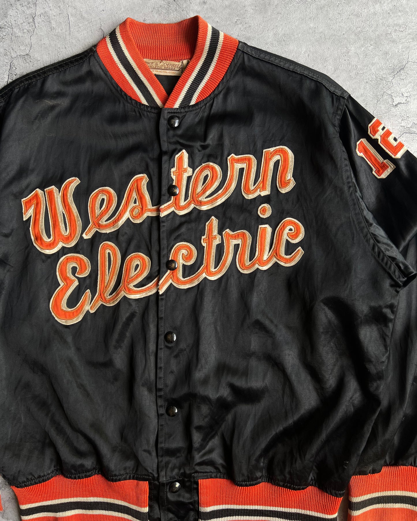 1950S 'WESTERN ELECTRIC' SATIN VARSITY JACKET (L)