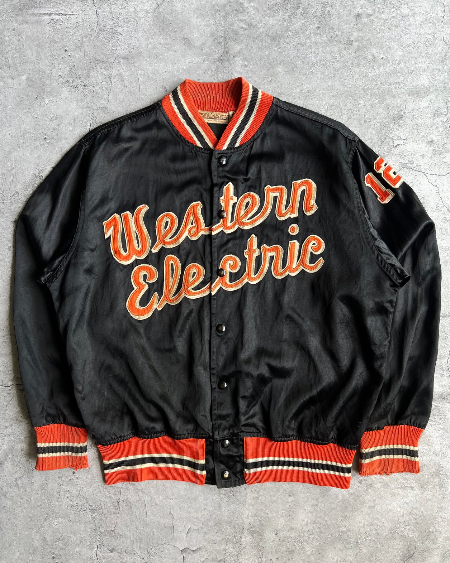 1950S 'WESTERN ELECTRIC' SATIN VARSITY JACKET (L)