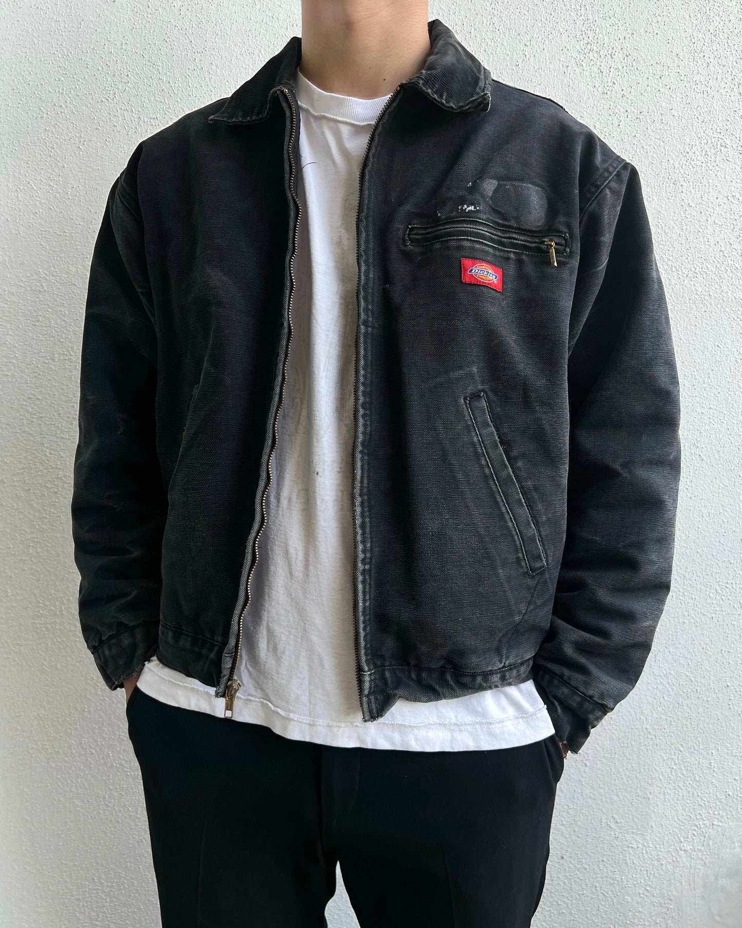 1990S FADED BLACK DICKIES DETROIT WORK JACKET (L)