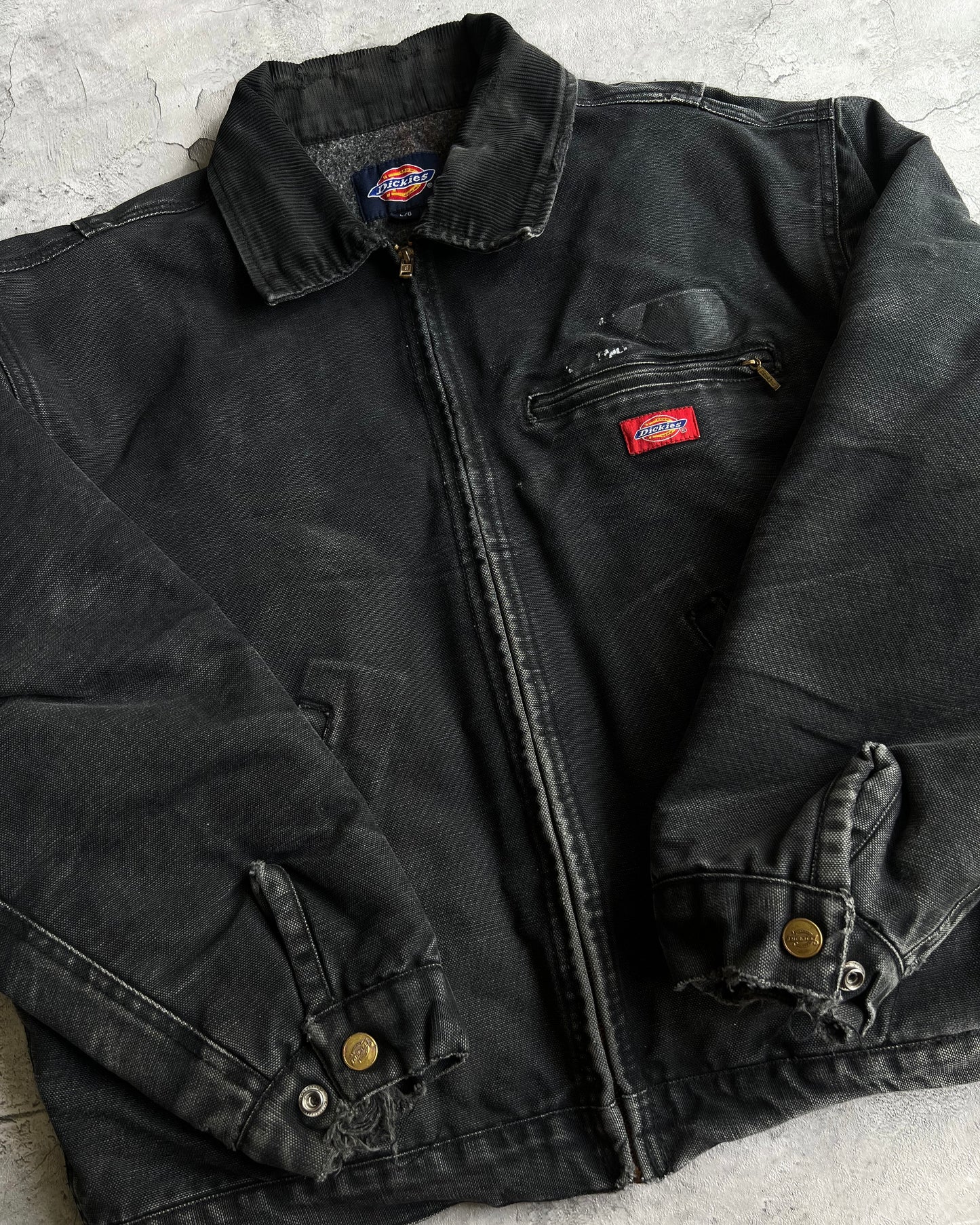 1990S FADED BLACK DICKIES DETROIT WORK JACKET (L)