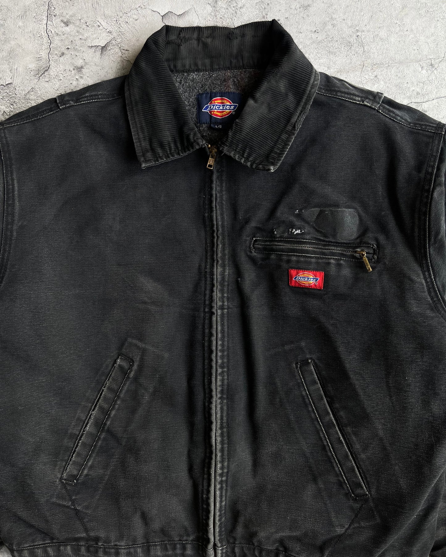 1990S FADED BLACK DICKIES DETROIT WORK JACKET (L)