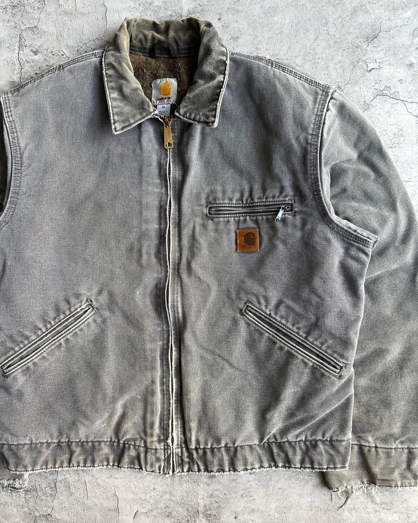 1990S FADED GREY CARHARTT DETROIT JACKET (M)