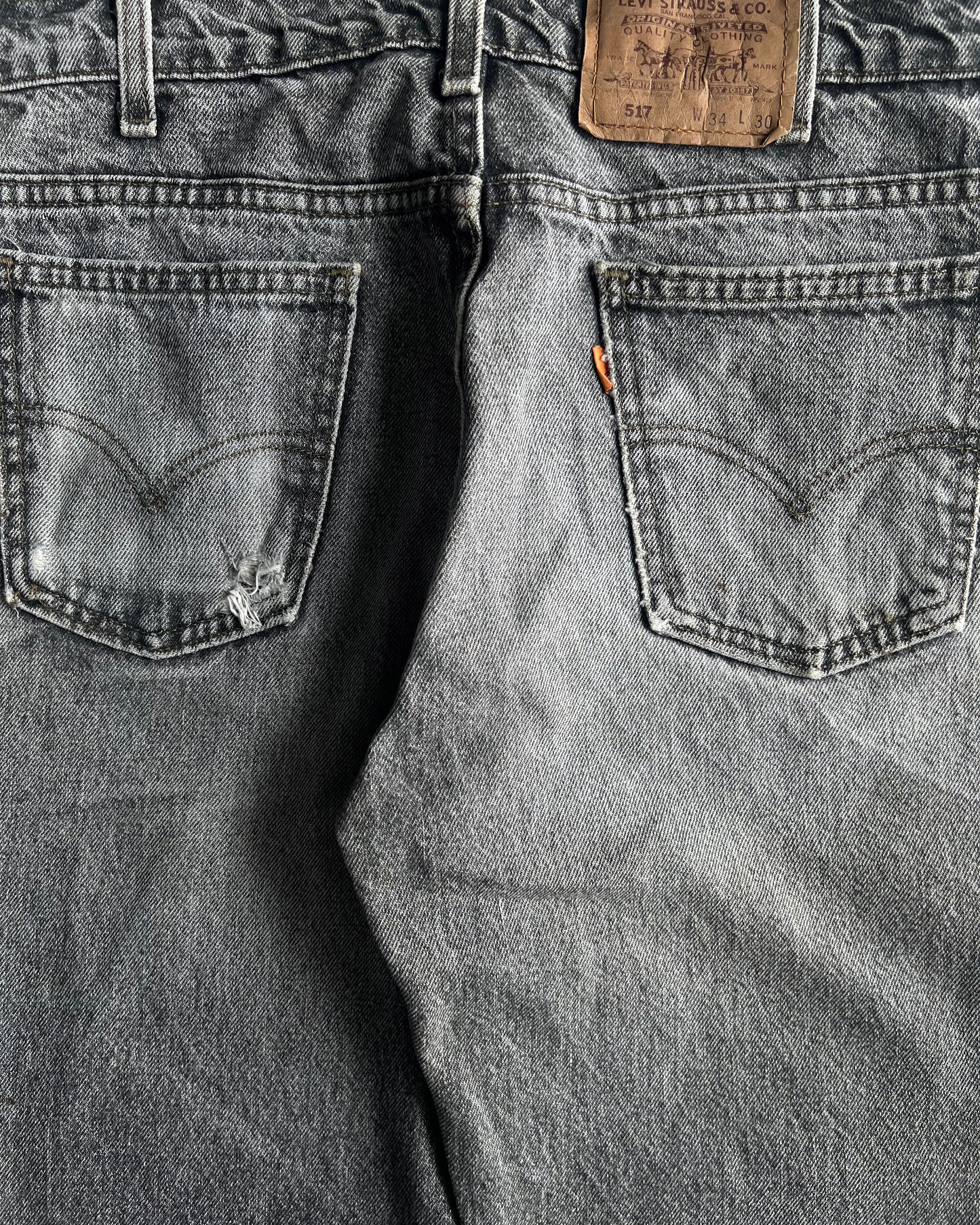 1980S FADED BLACK LEVI'S 517 FLARE JEANS (34X30)