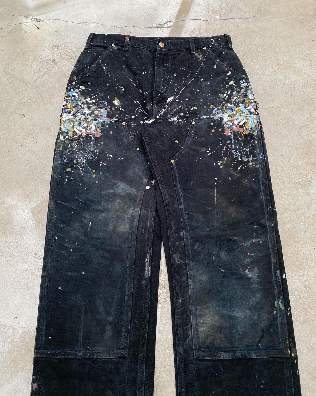 1990s Faded Black Carhartt Painted Double Knee Pants