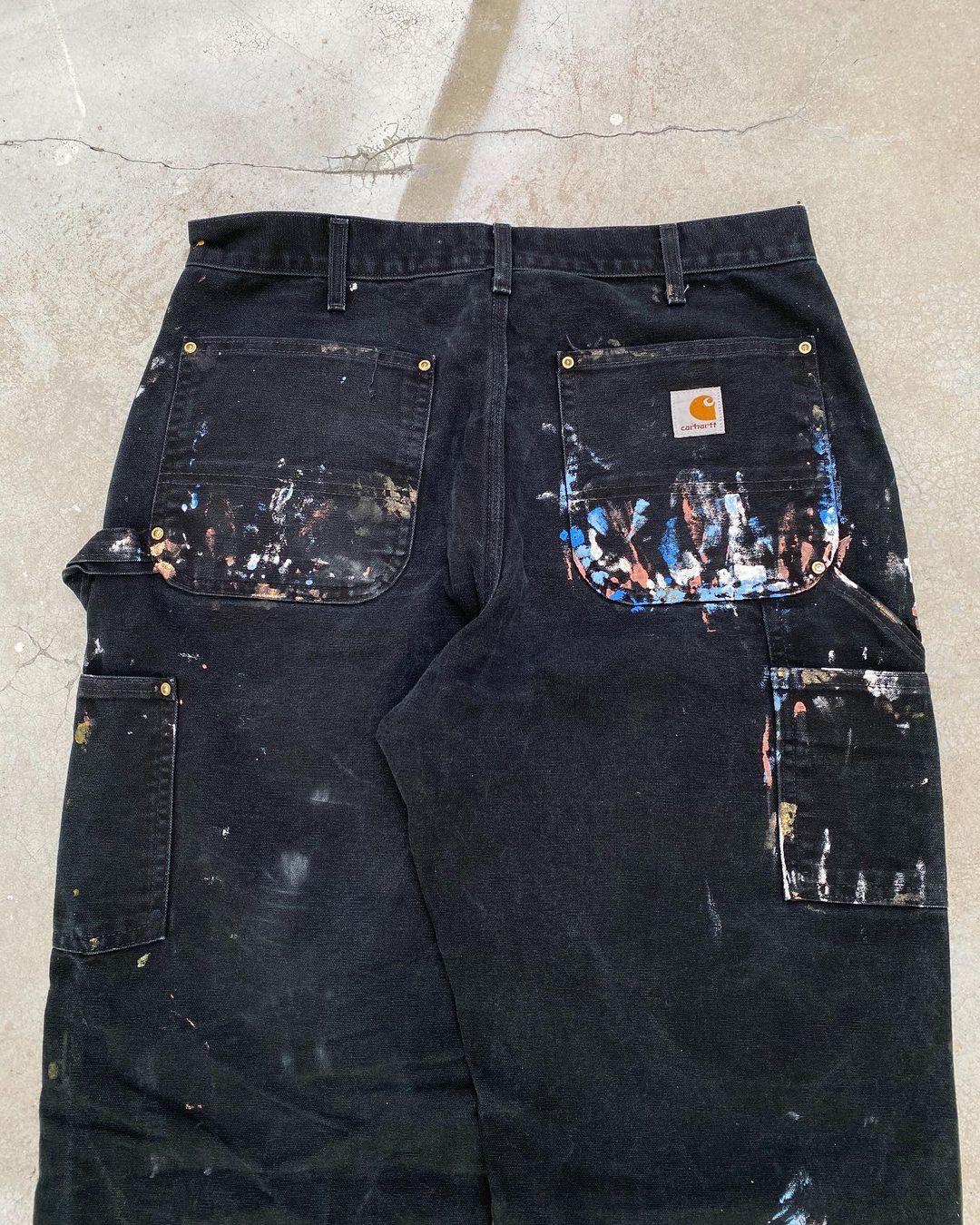 1990s Faded Black Carhartt Painted Double Knee Pants