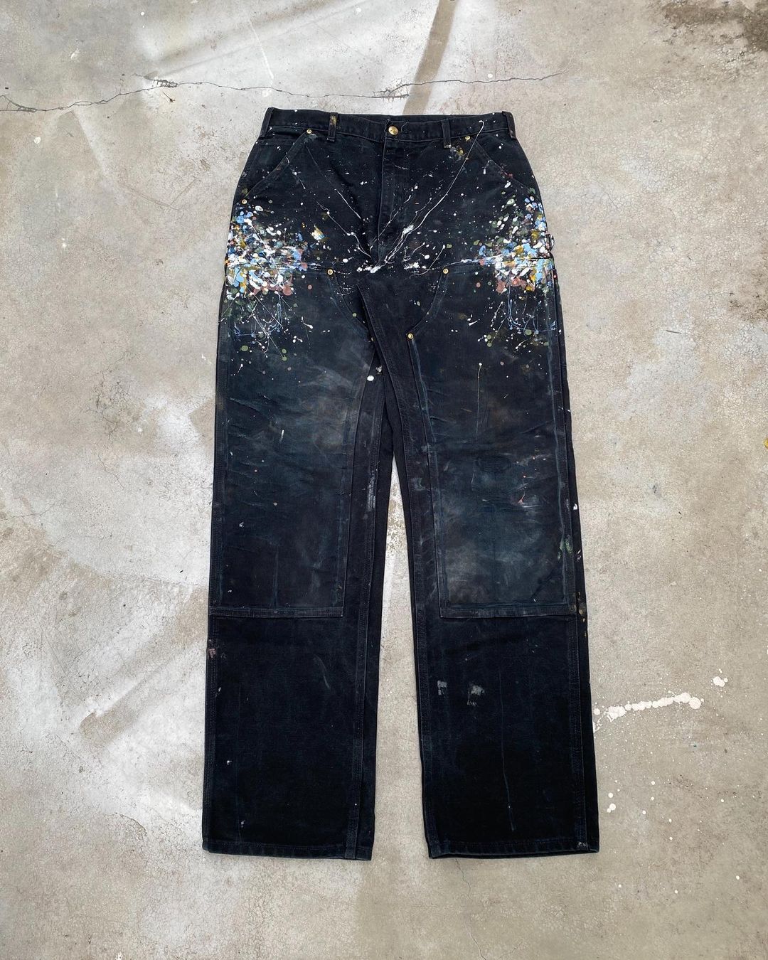 1990s Faded Black Carhartt Painted Double Knee Pants
