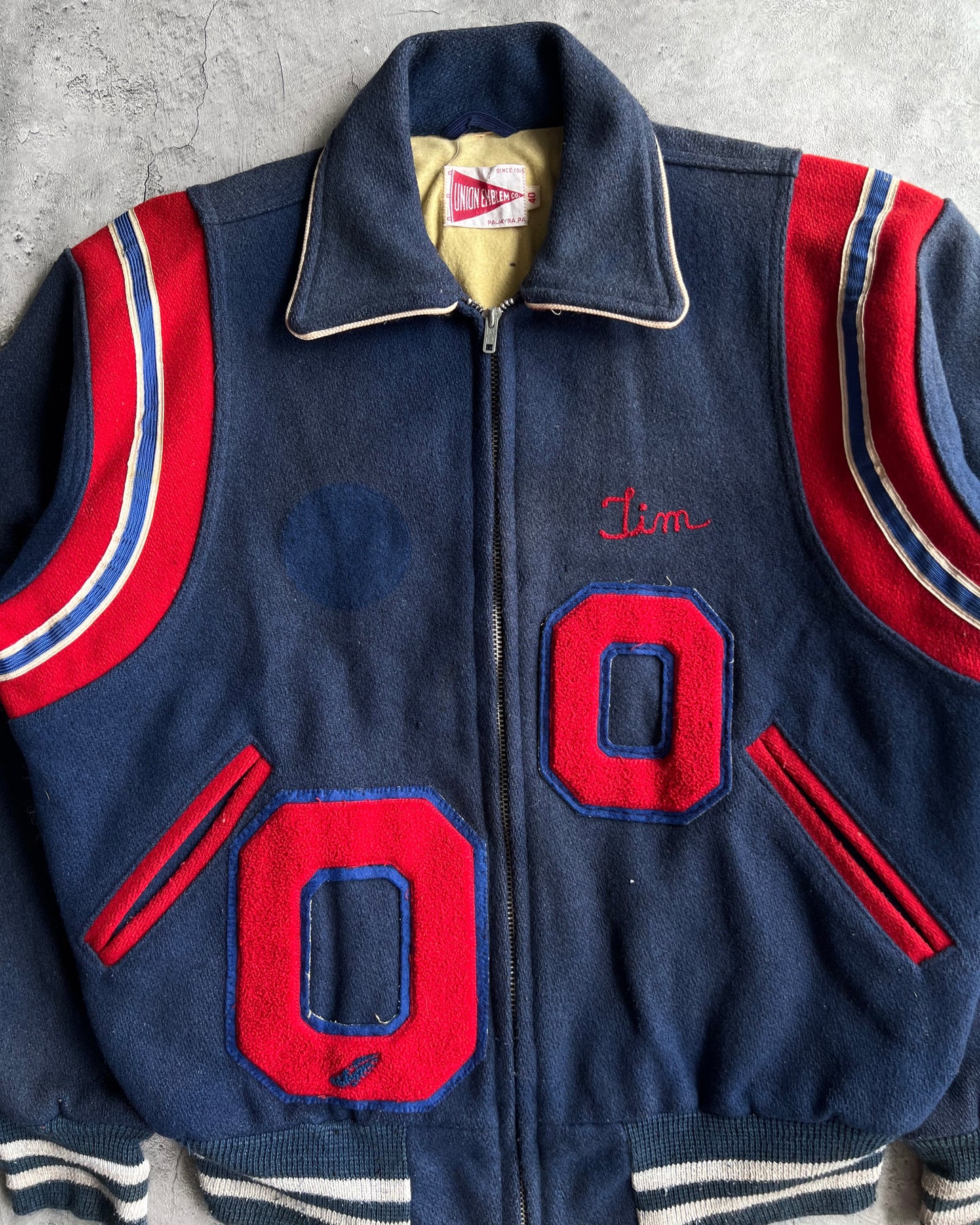 1980S FADED 'OCTORARA' LETTERMAN WOOL VARSITY JACKET (L)