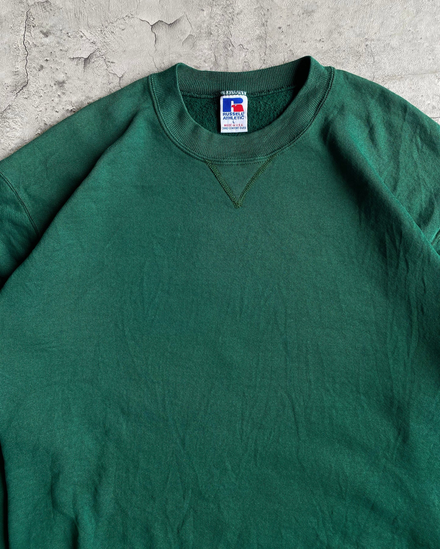 1990S RUSSELL EMERALD GREEN BLANK CREWNECK SWEATSHIRT (L)