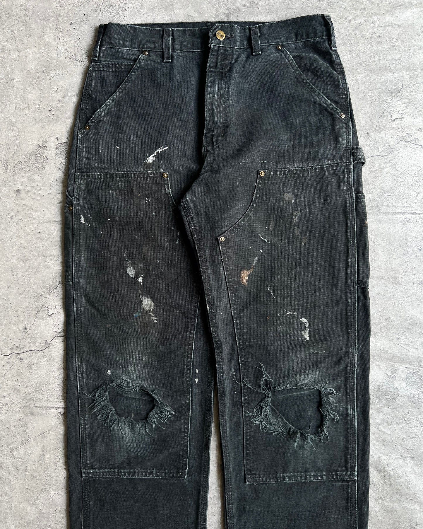 1990S FADED BLACK DISTRESSED CARHARTT DOUBLE KNEE PANTS (31X34)