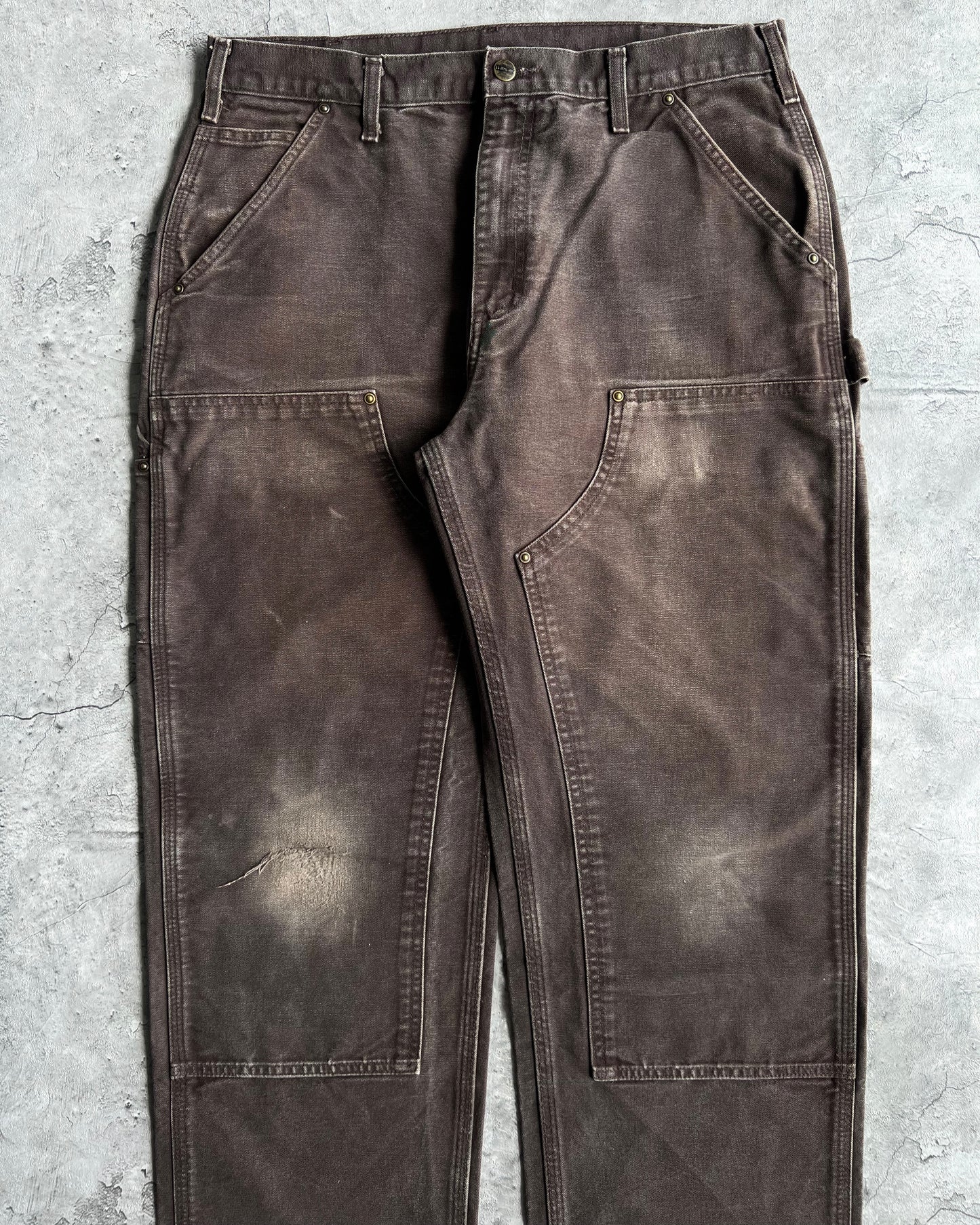 1990S FADED DARK BROWN CARHARTT DOUBLE KNEE PANTS (34X32)