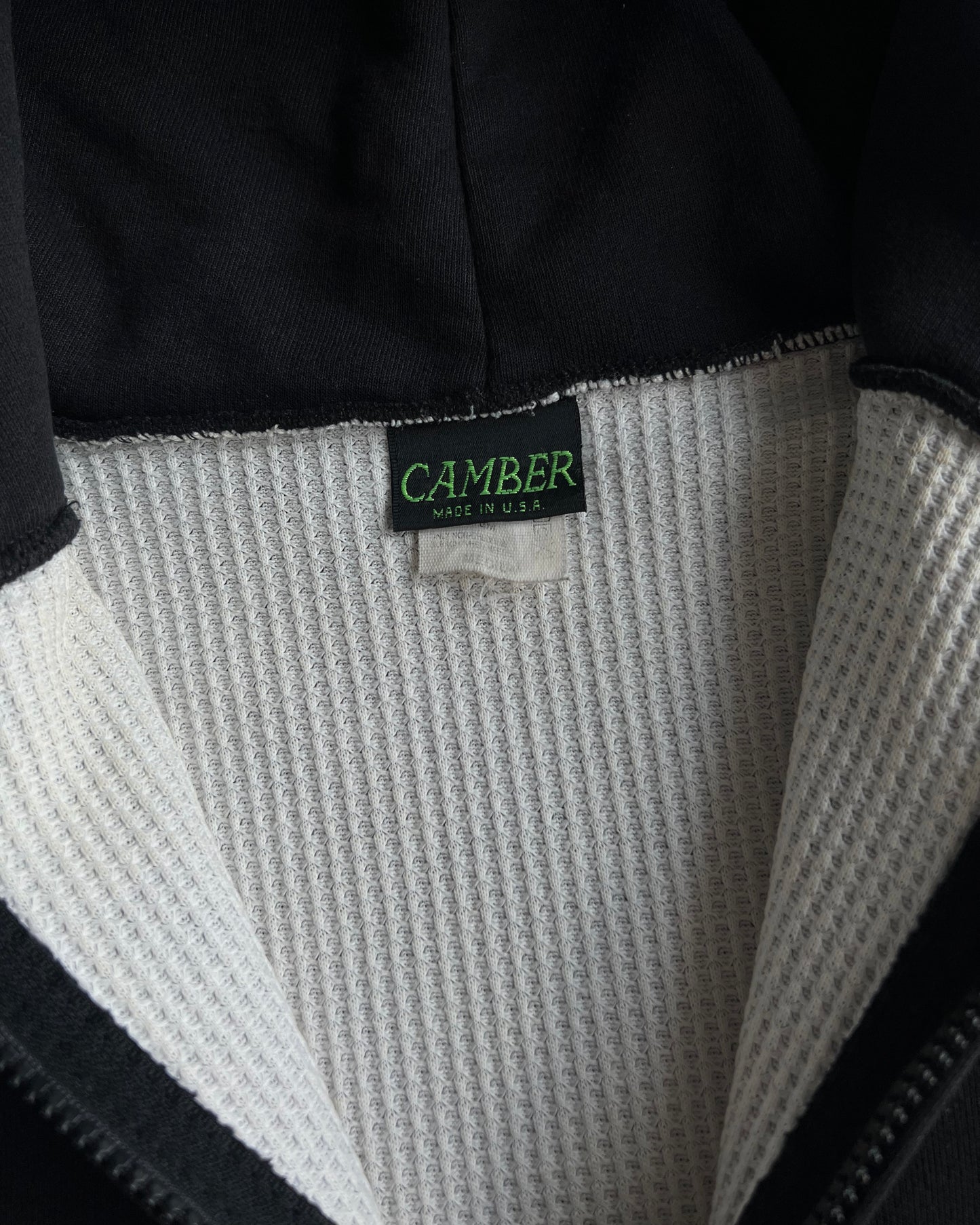 1990S BLACK THERMAL LINED ZIP-UP RAGLAN HOODIE (M)
