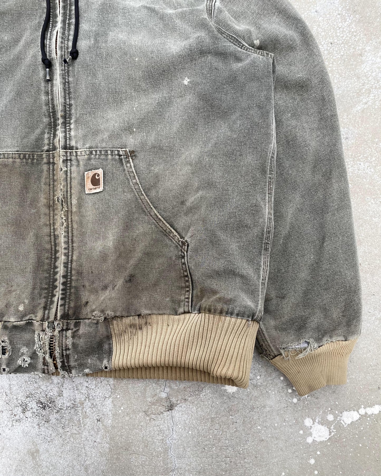 1990S SUN FADED GREY CARHARTT HOODED JACKET (M)