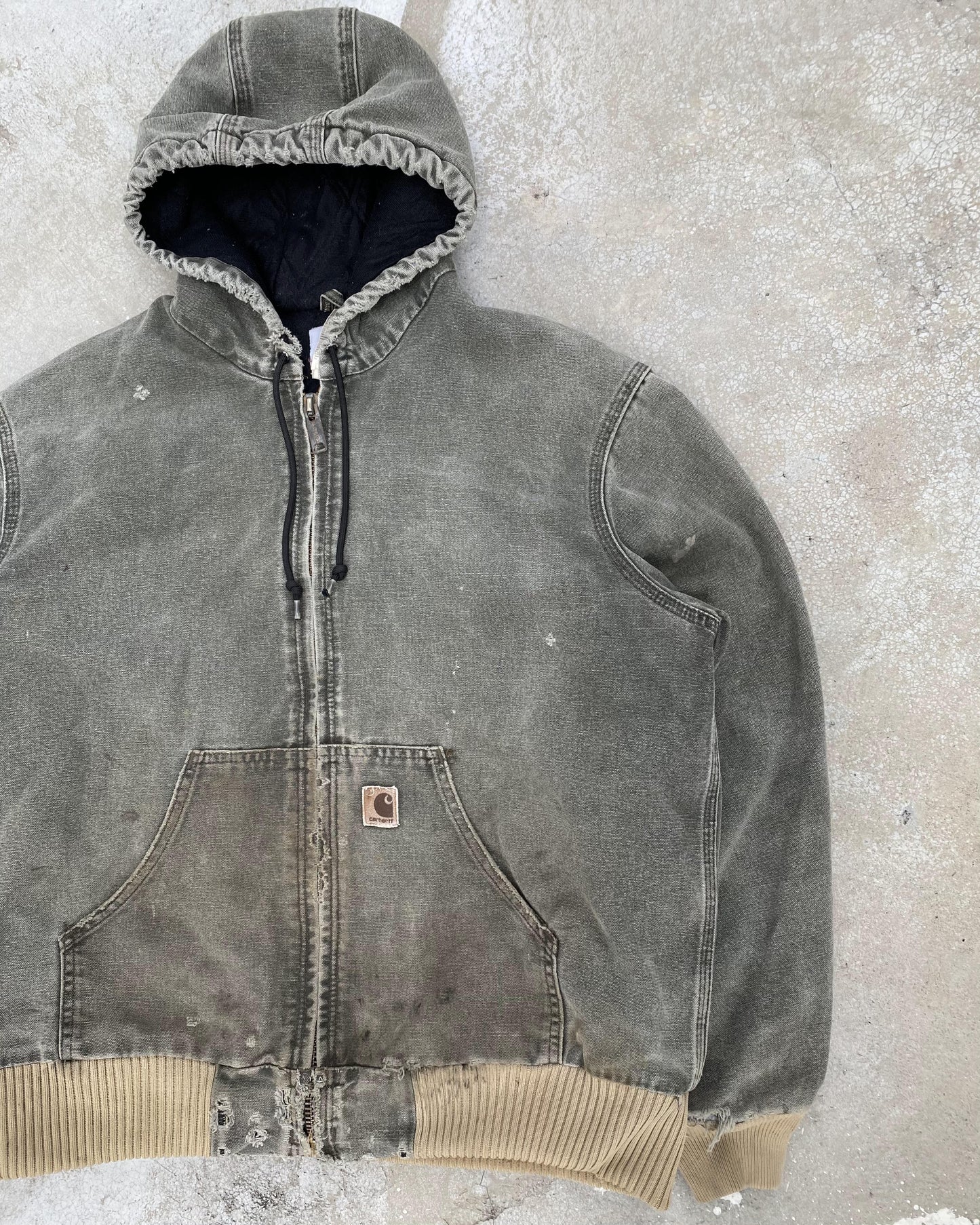 1990S SUN FADED GREY CARHARTT HOODED JACKET (M)