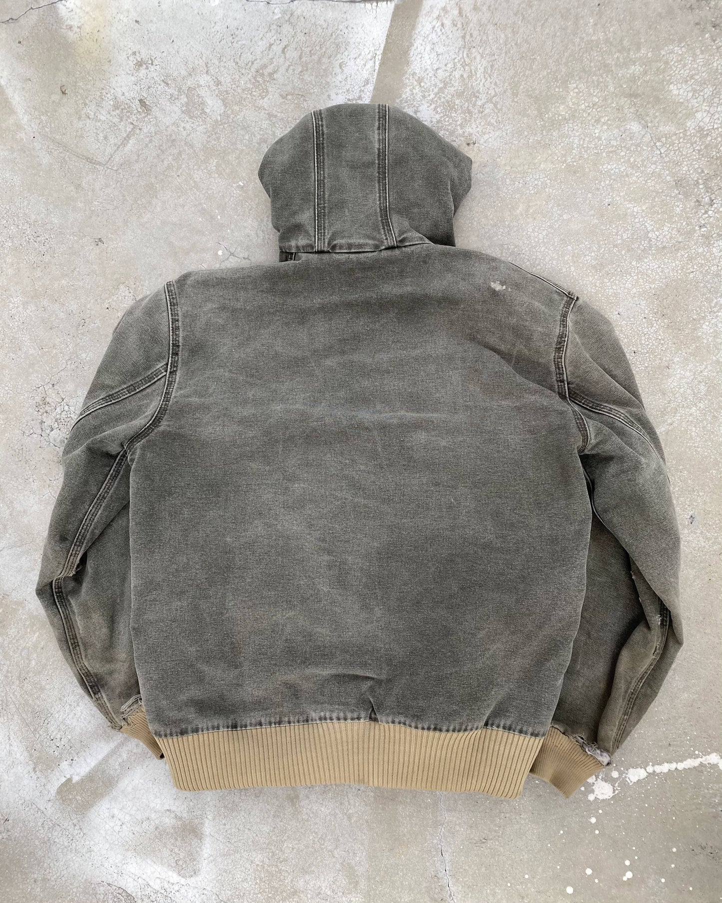 1990S SUN FADED GREY CARHARTT HOODED JACKET (M)