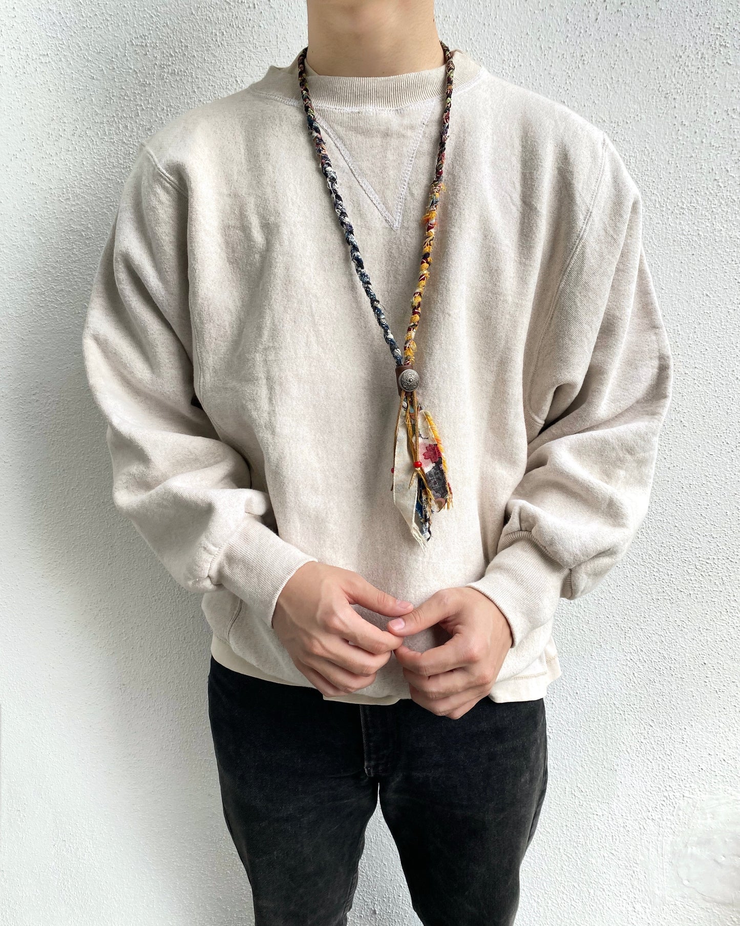 1970S NUDE/CREAM V STITCH SWEATSHIRT (M/L)