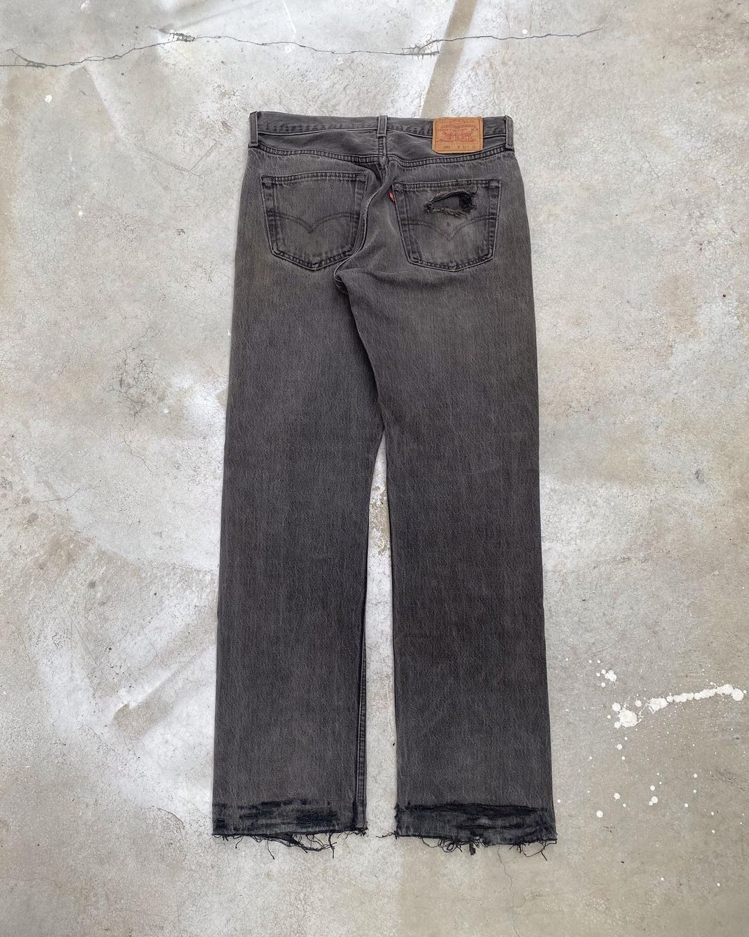 1990s Faded Black Levi’s 501 Repaired Jeans