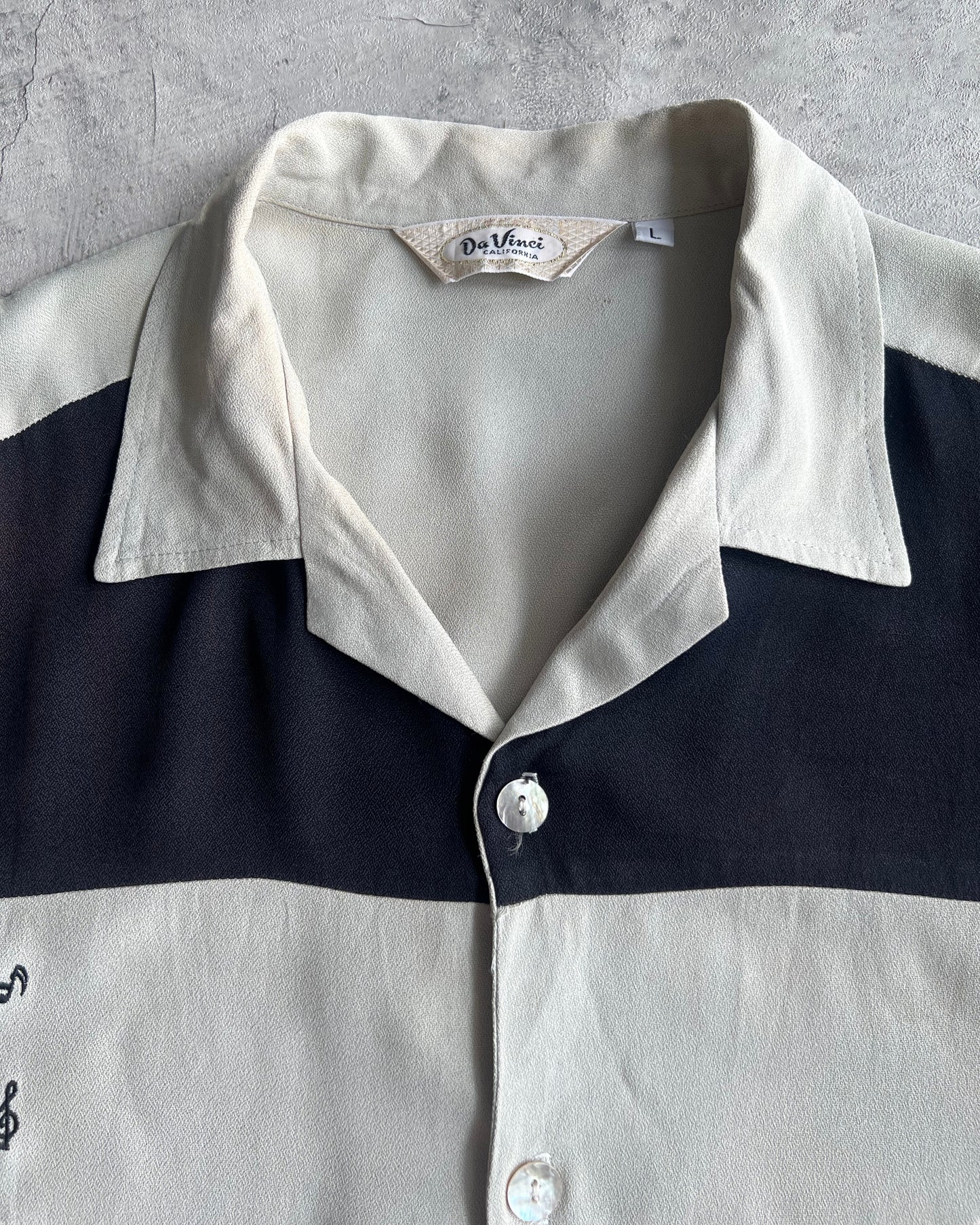 1960S MUSICAL NOTE ROCKABILLY RAYON SHIRT (L)
