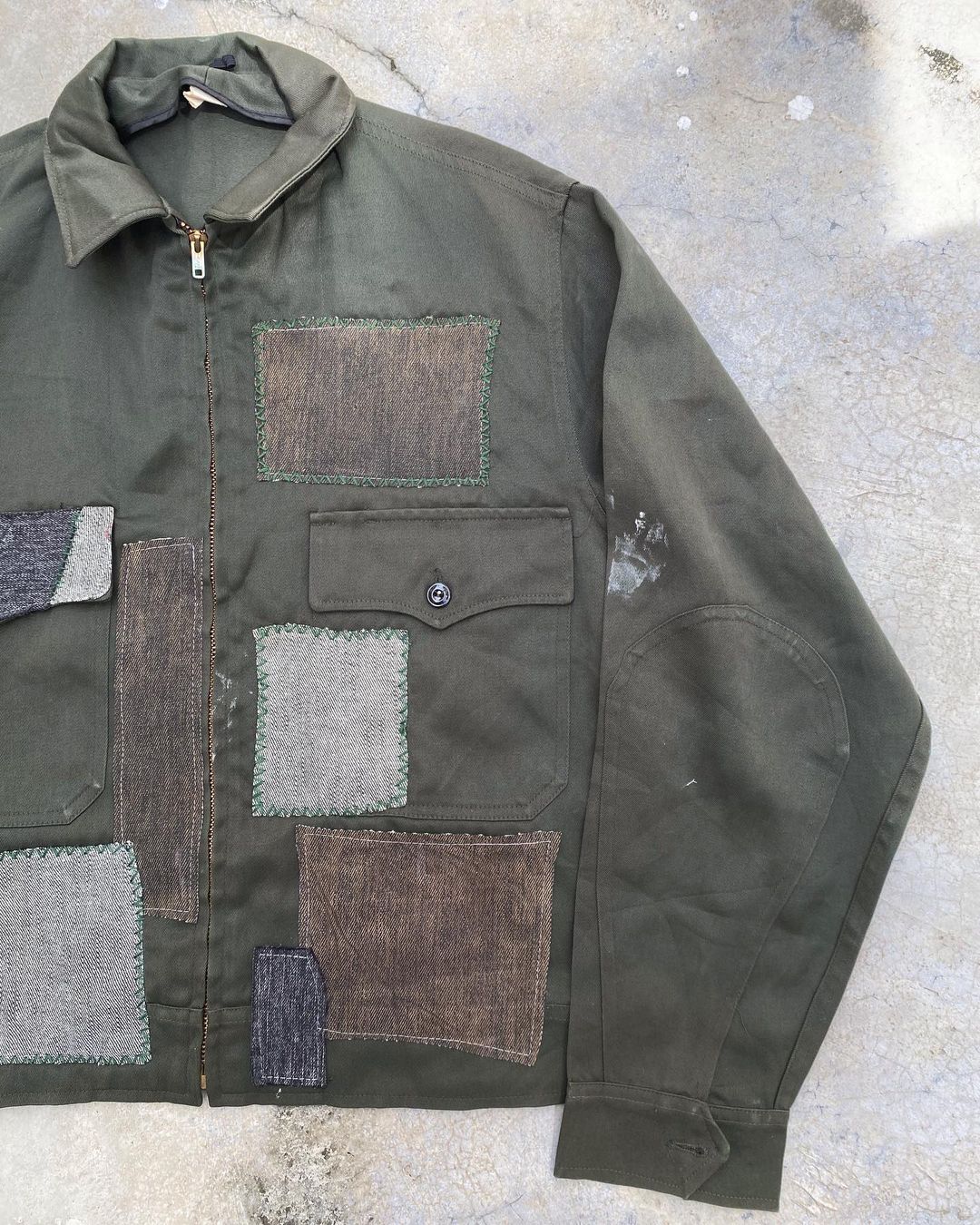 1960S OLIVE GREEN PATCHED WORKWEAR (S-L)