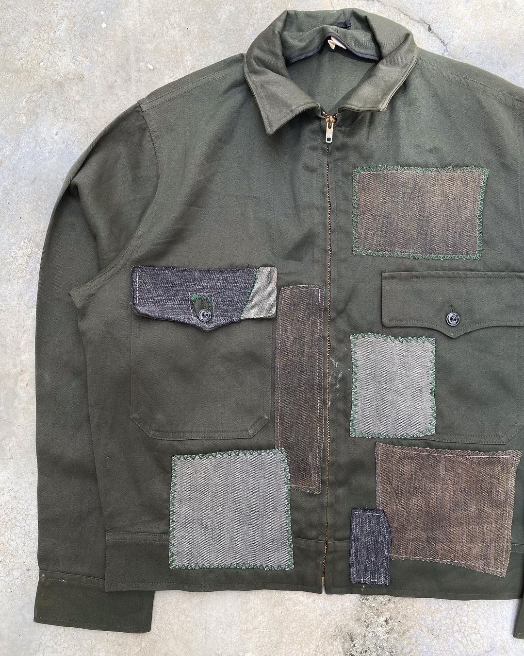 1960S OLIVE GREEN PATCHED WORKWEAR (S-L)