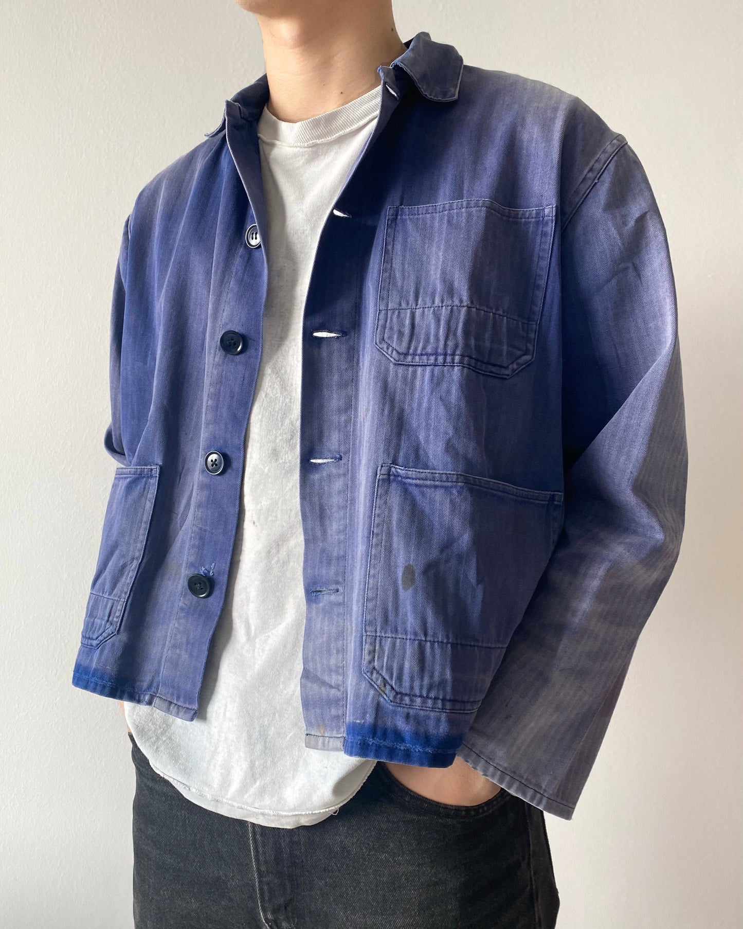 1960S SUN FADED CROPPED HBT FRENCH CHORE JACKET (S-L)