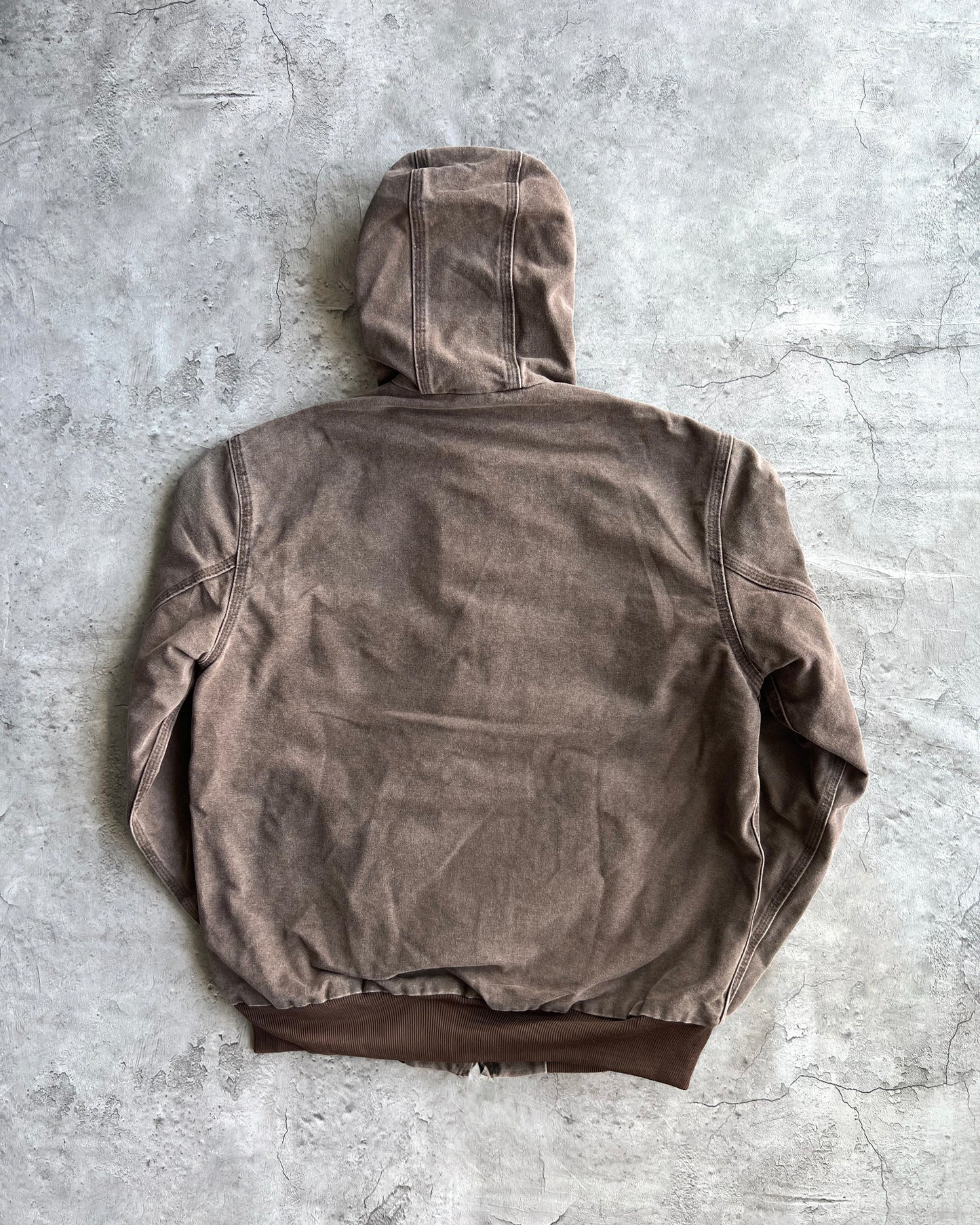 1990S FADED BROWN CARHARTT HOODED WORK JACKET (M)