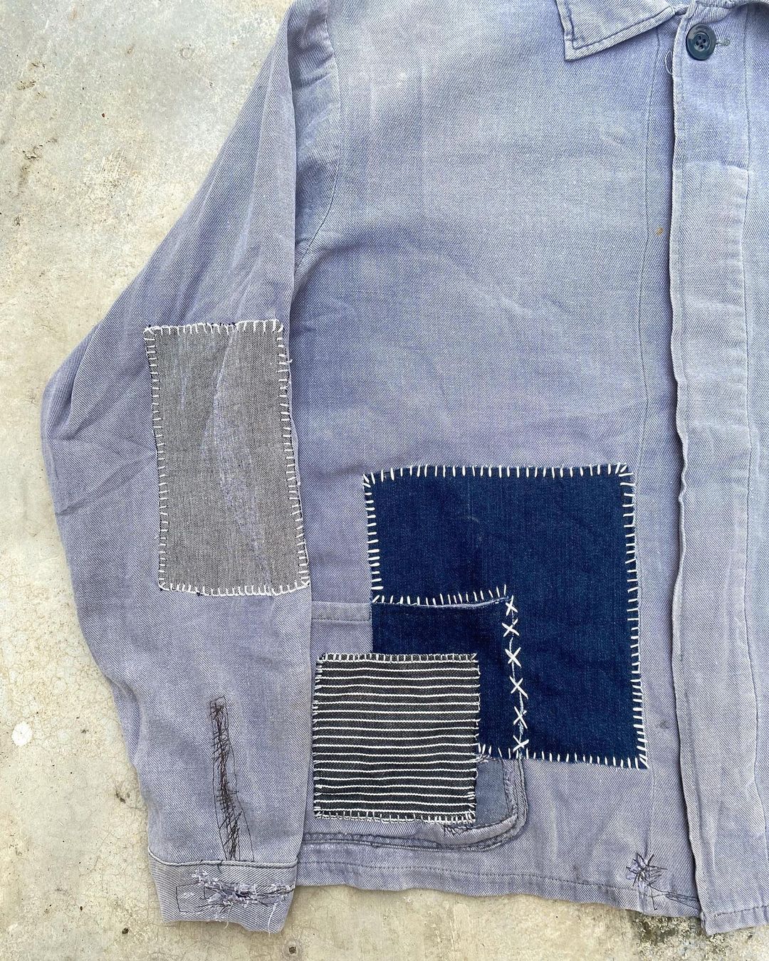 1970S SUN FADED PATCHWORK FRENCH WORKWEAR (S-L)