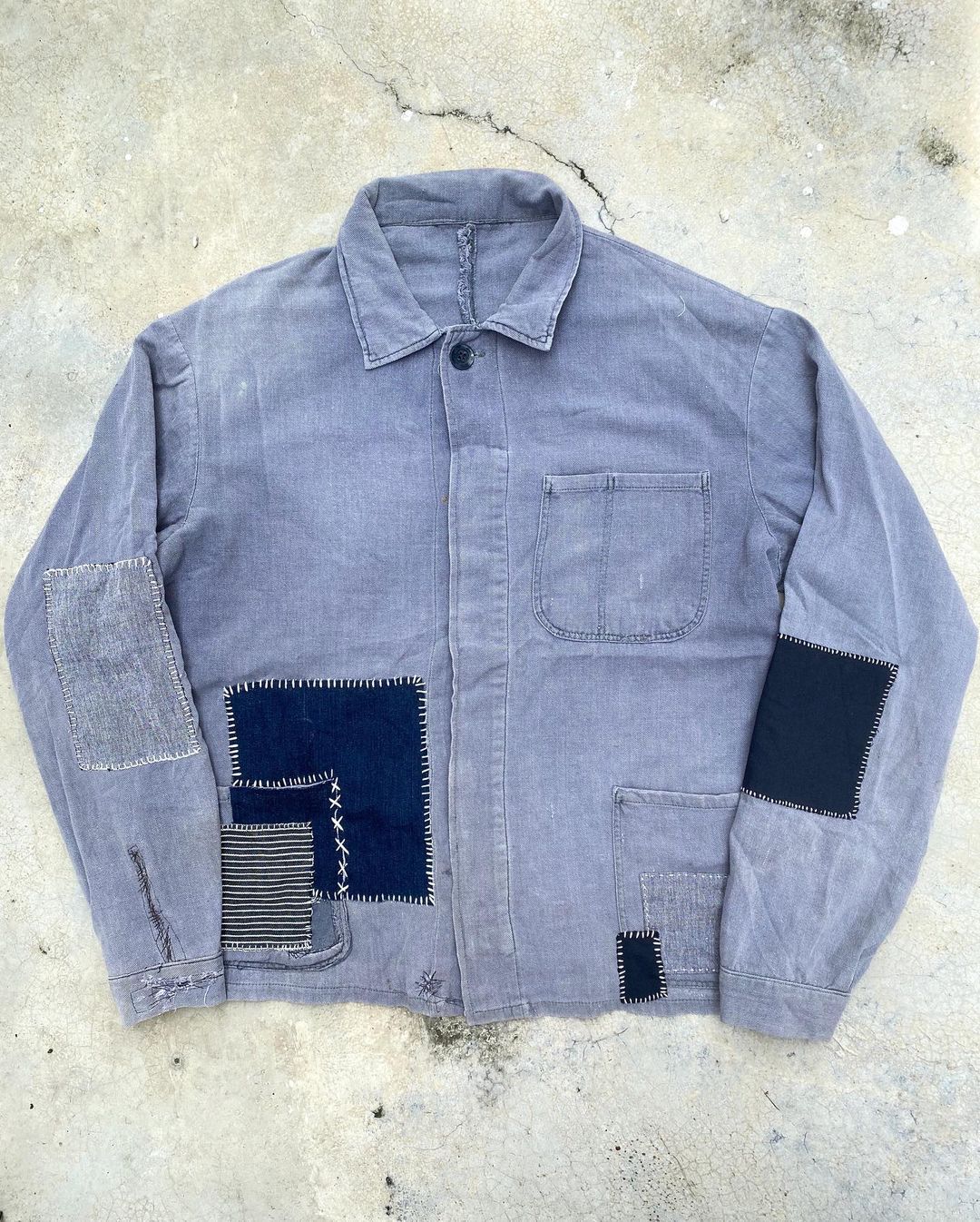 1970S SUN FADED PATCHWORK FRENCH WORKWEAR (S-L)