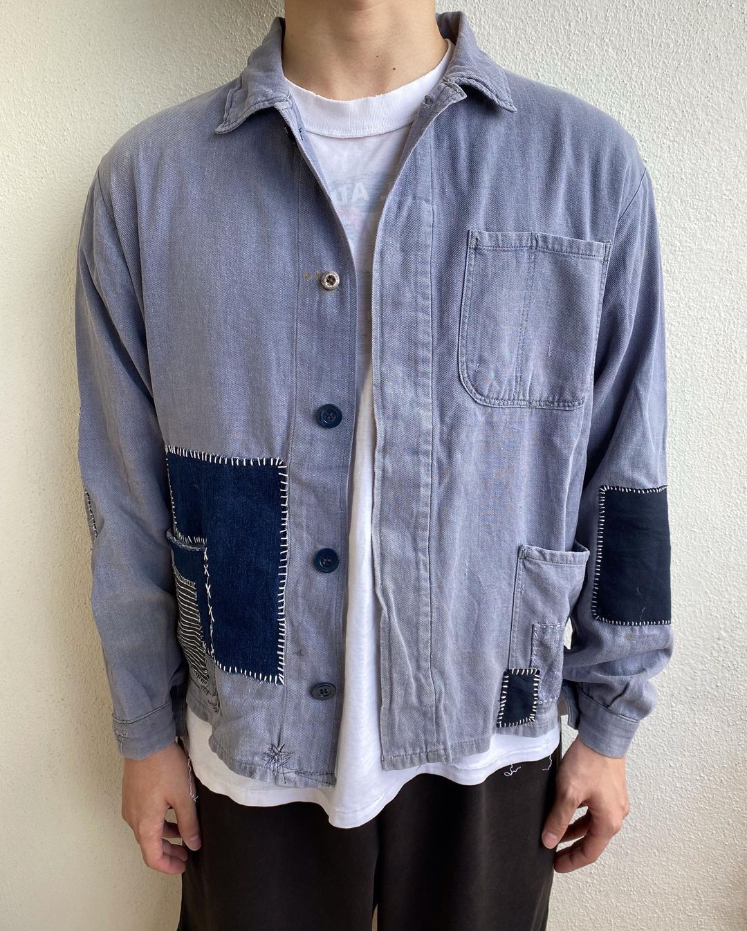 1970S SUN FADED PATCHWORK FRENCH WORKWEAR (S-L)