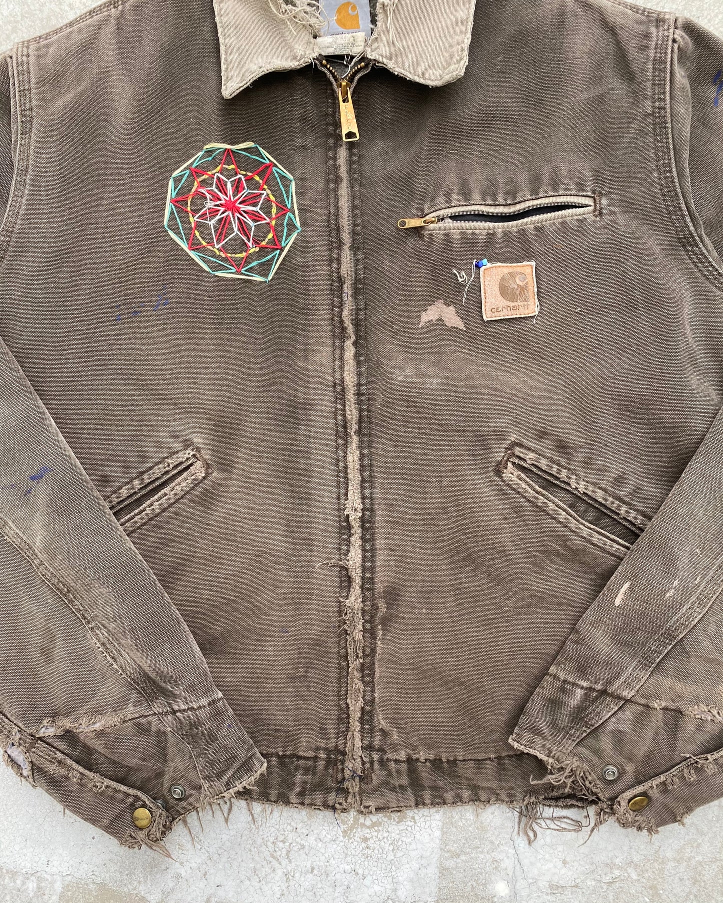 1990S SUN FADED CARHARTT EMBROIDERED DETROIT JACKET (M/L)