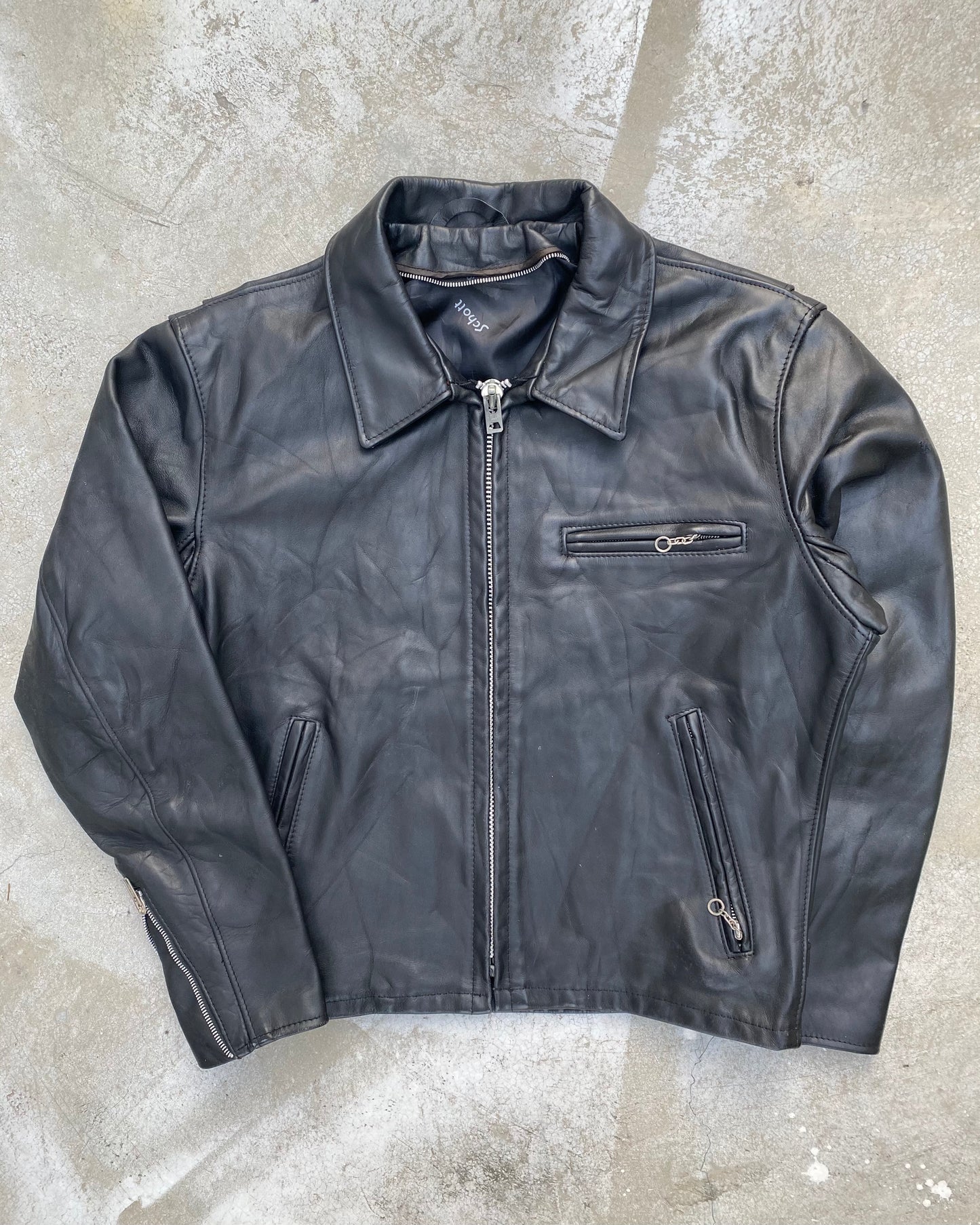1970S SCHOTT BLACK LEATHER JACKET (M/L)