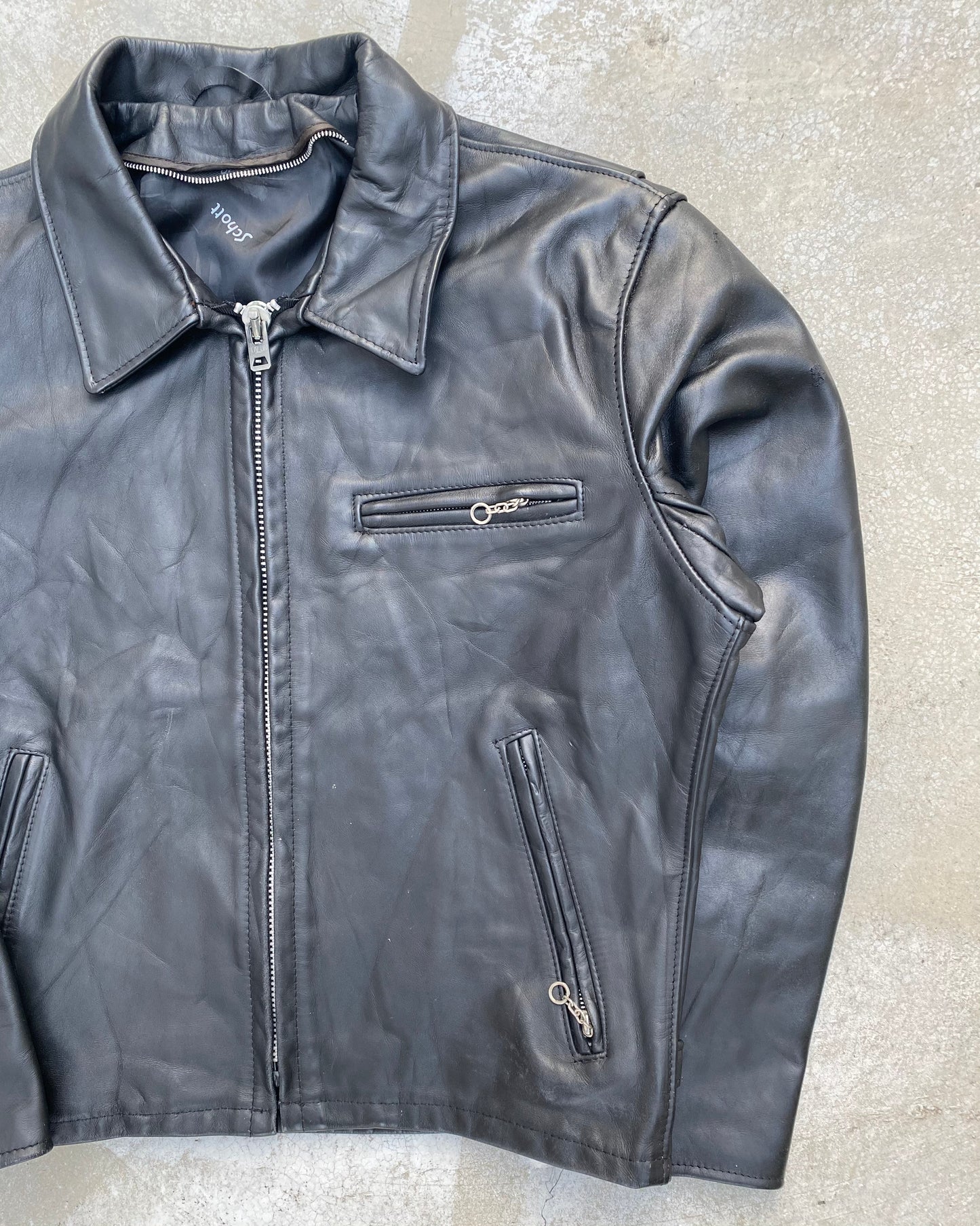1970S SCHOTT BLACK LEATHER JACKET (M/L)