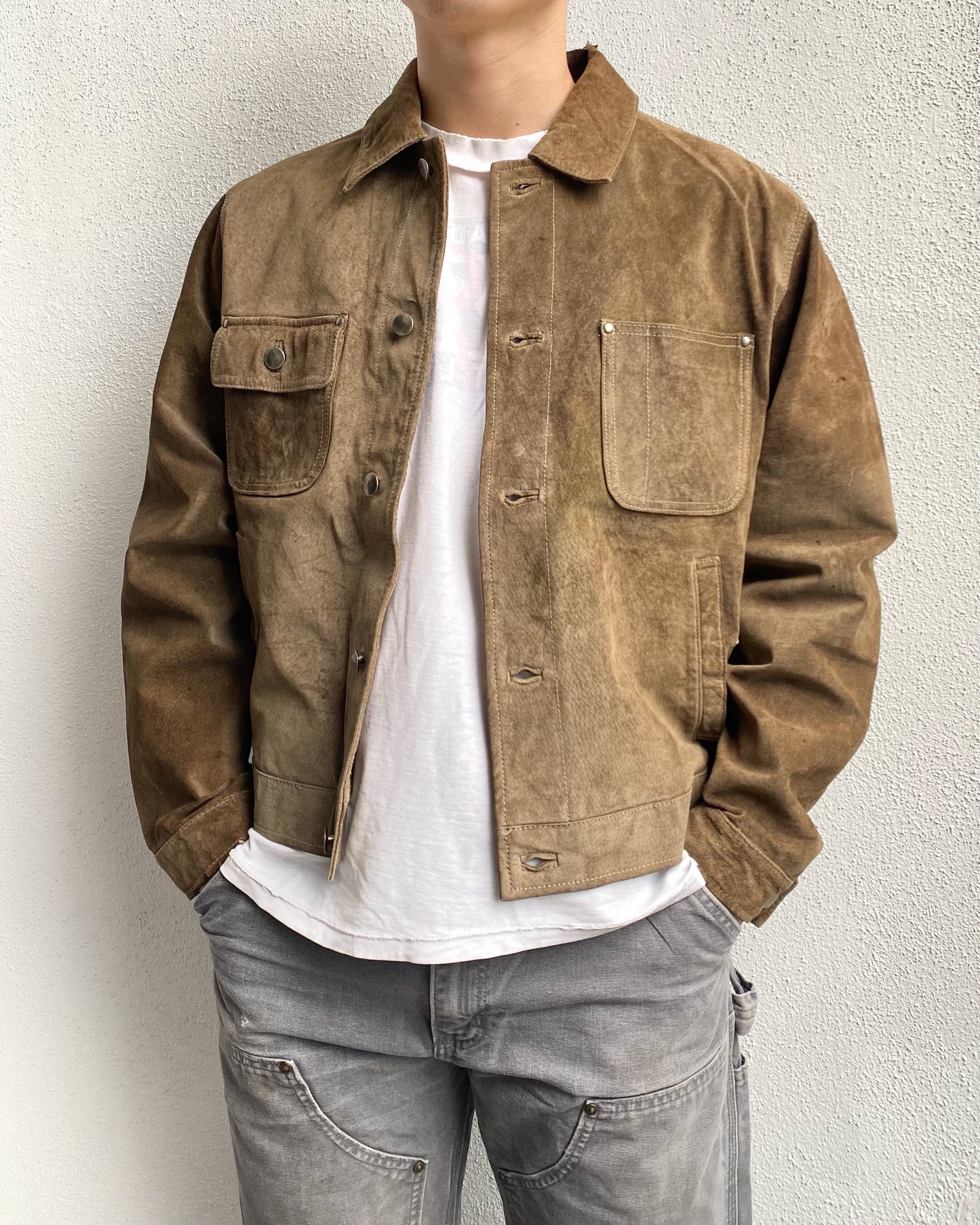 1980S SUN FADED LEATHER SUEDE JACKET (M/L)