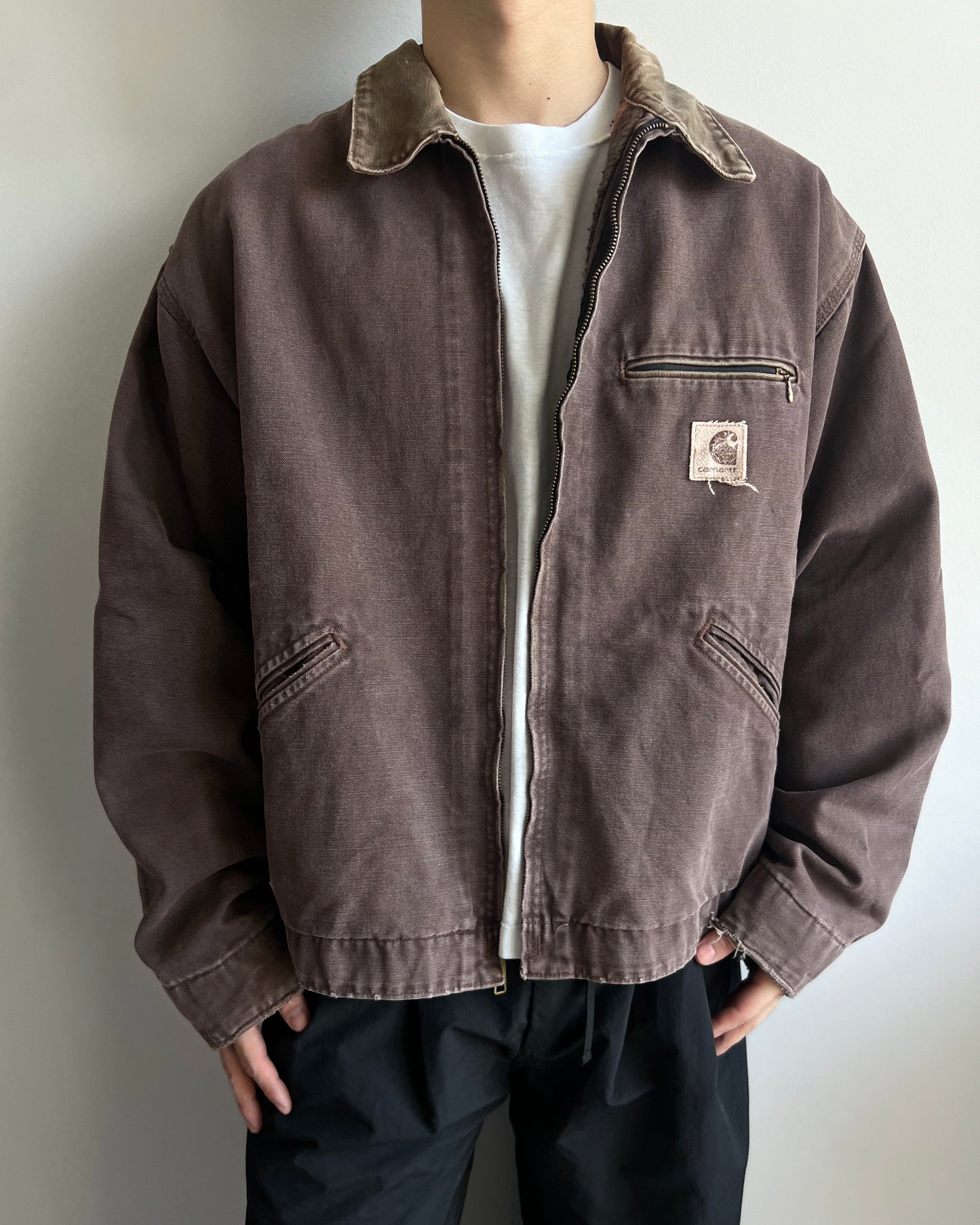 1980S BROWN/MAROON CARHARTT DETROIT WORK JACKET (XXL)