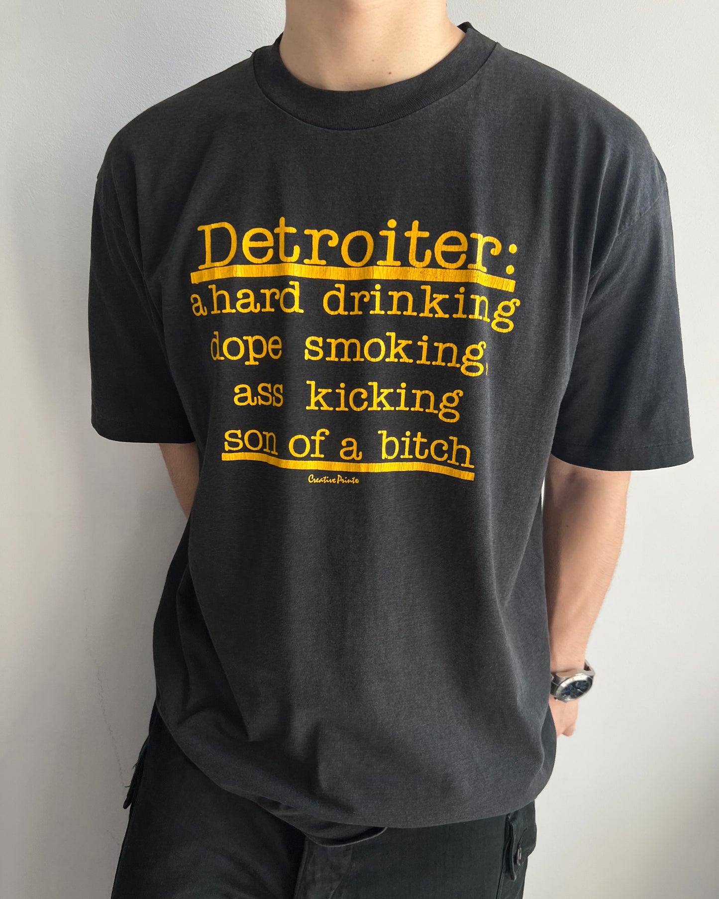 1980S BLACK 'DETROITER' SINGLE STITCH TEE (XL)