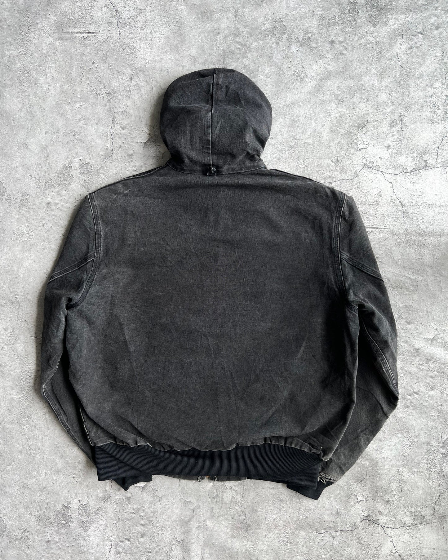 1990S FADED BLACK CARHARTT HOODED JACKET (L)